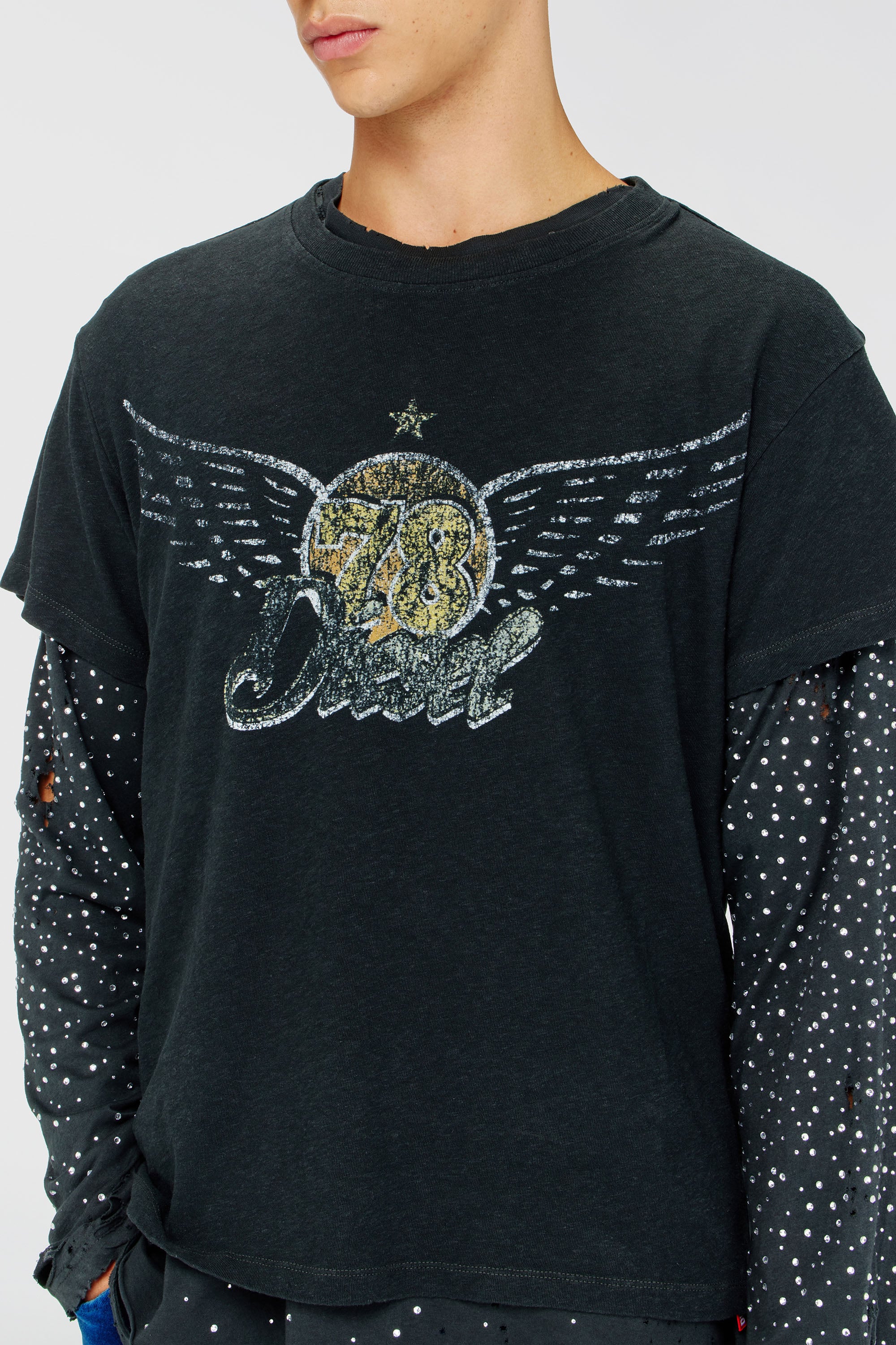 Diesel - T-GERIO-A, Camiseta de algod&oacute;n y c&aacute;&ntilde;amo con gr&aacute;ficos de concierto Hombre in Negro - 5