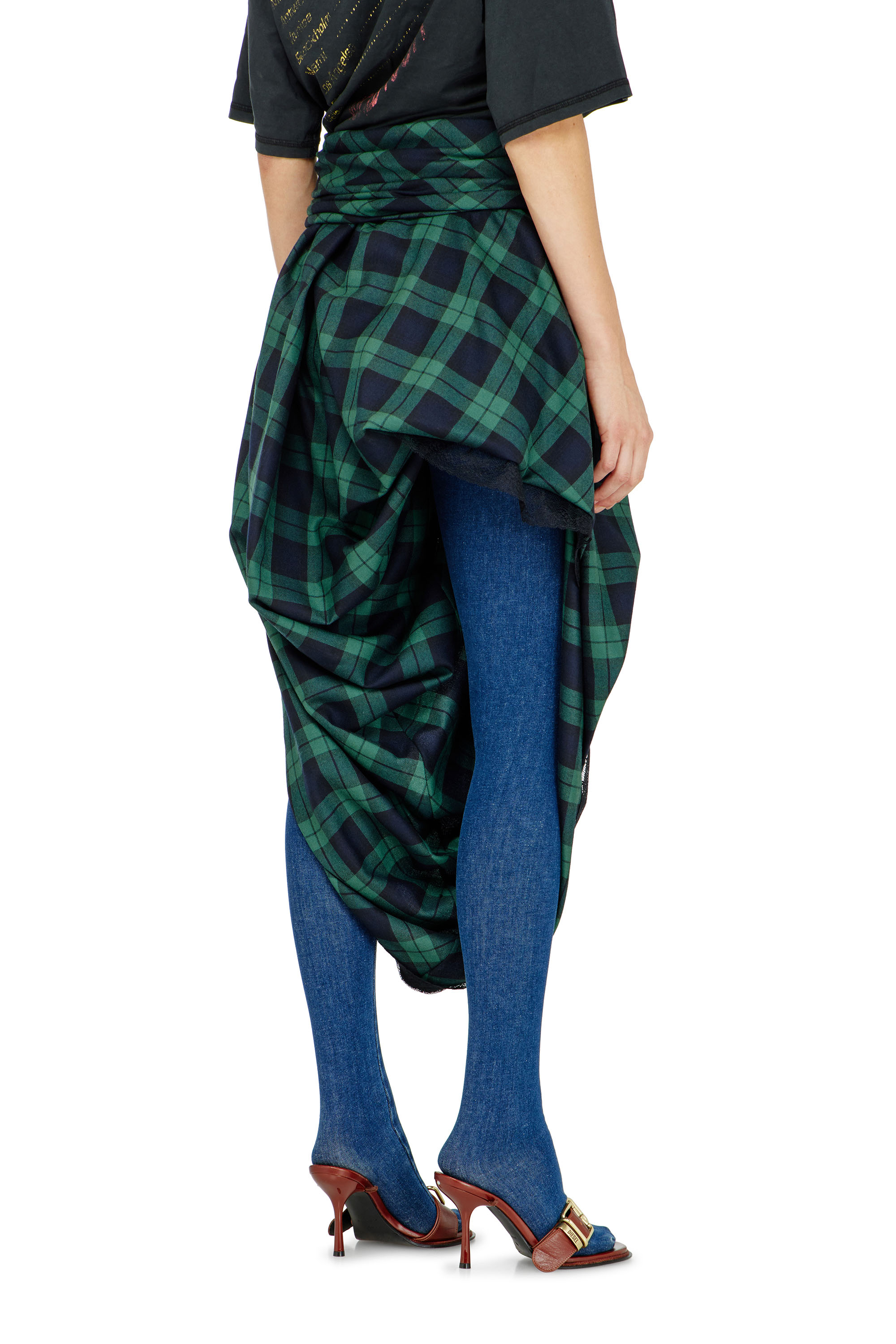 Diesel - O-WINNY, Falda midi de tart&aacute;n con encaje Mujer in ToBeDefined - 3