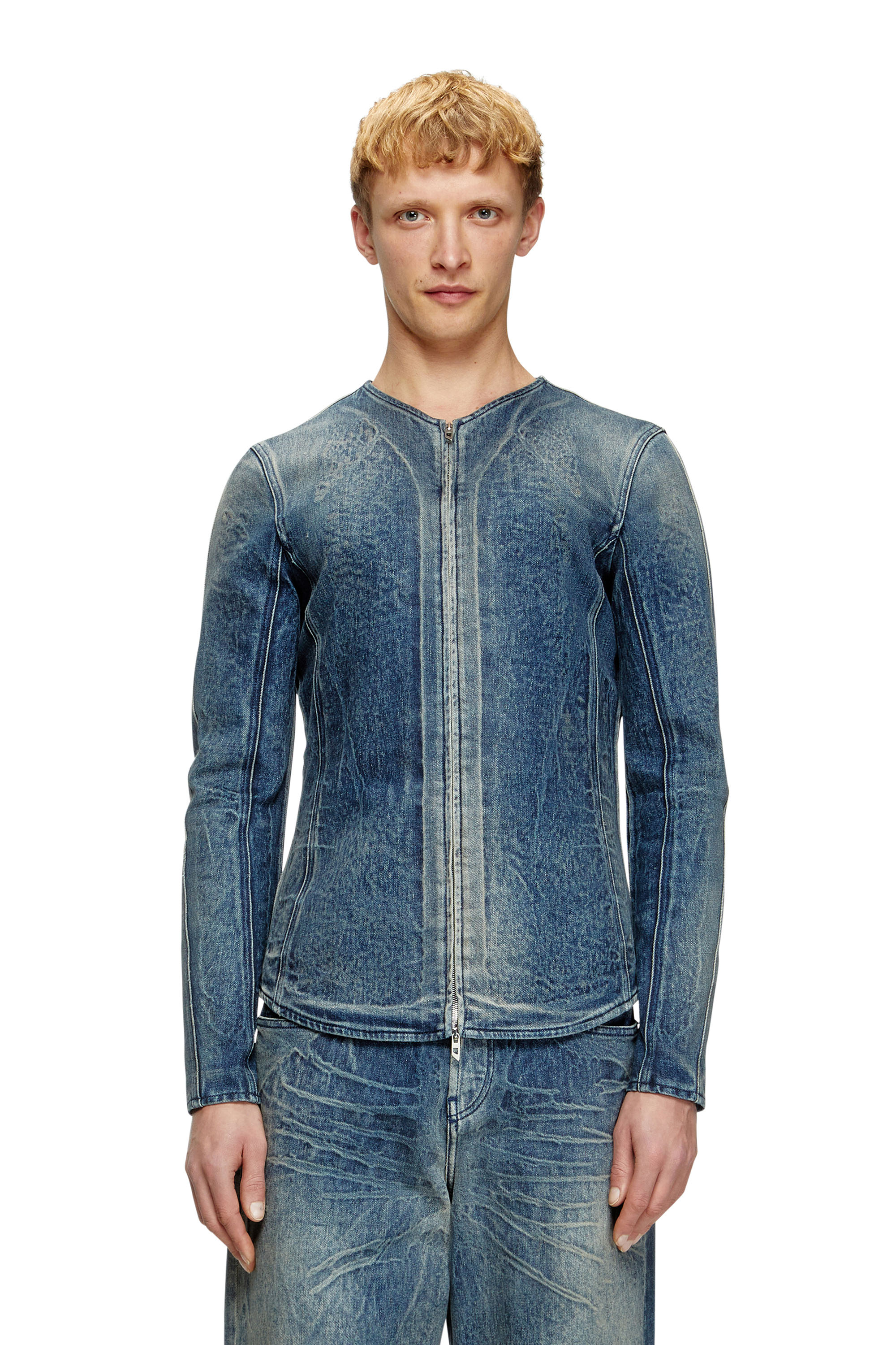 Diesel - D-CARDI-FSG, Chaqueta de denim con relieve tipo fantasma Hombre in Azul marino - 1