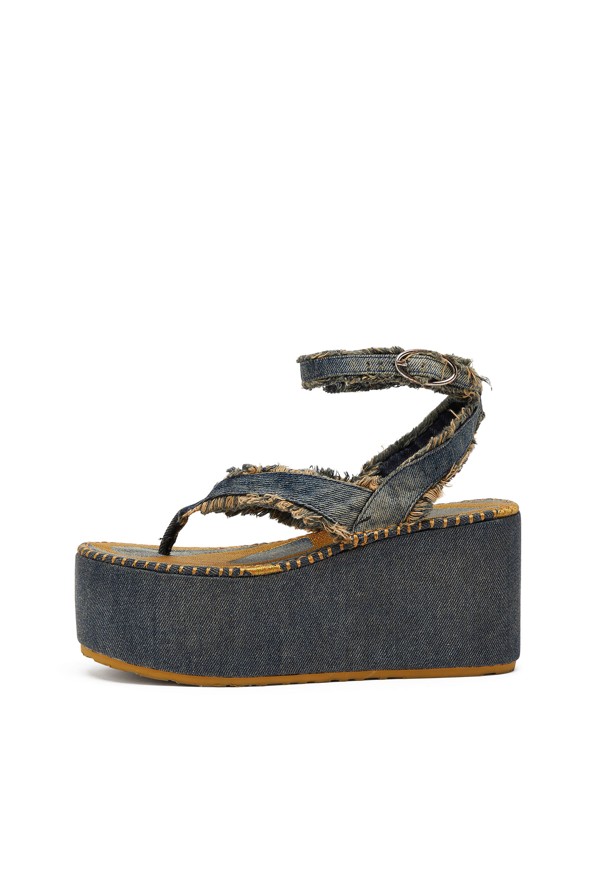 Diesel - SA-NIKOLA SANDAL, Sa-Nikola - Sandalia de mezclilla con detalles deshilachados Mujer in Azul marino - 2
