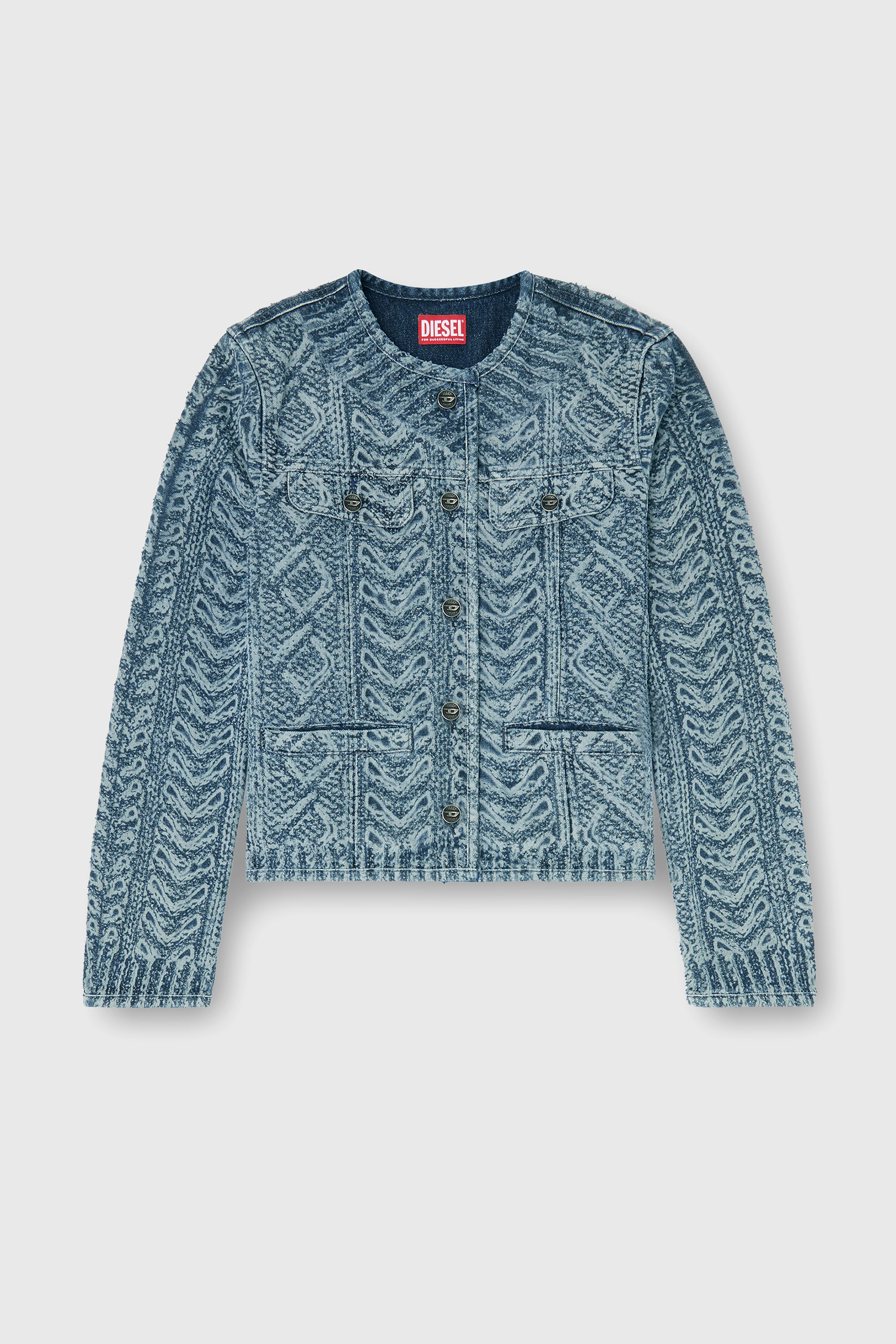 Diesel - DE-GRAFY-S2, Chaqueta sin cuello de denim con efecto punto trenzado Mujer in Azul marino - 2