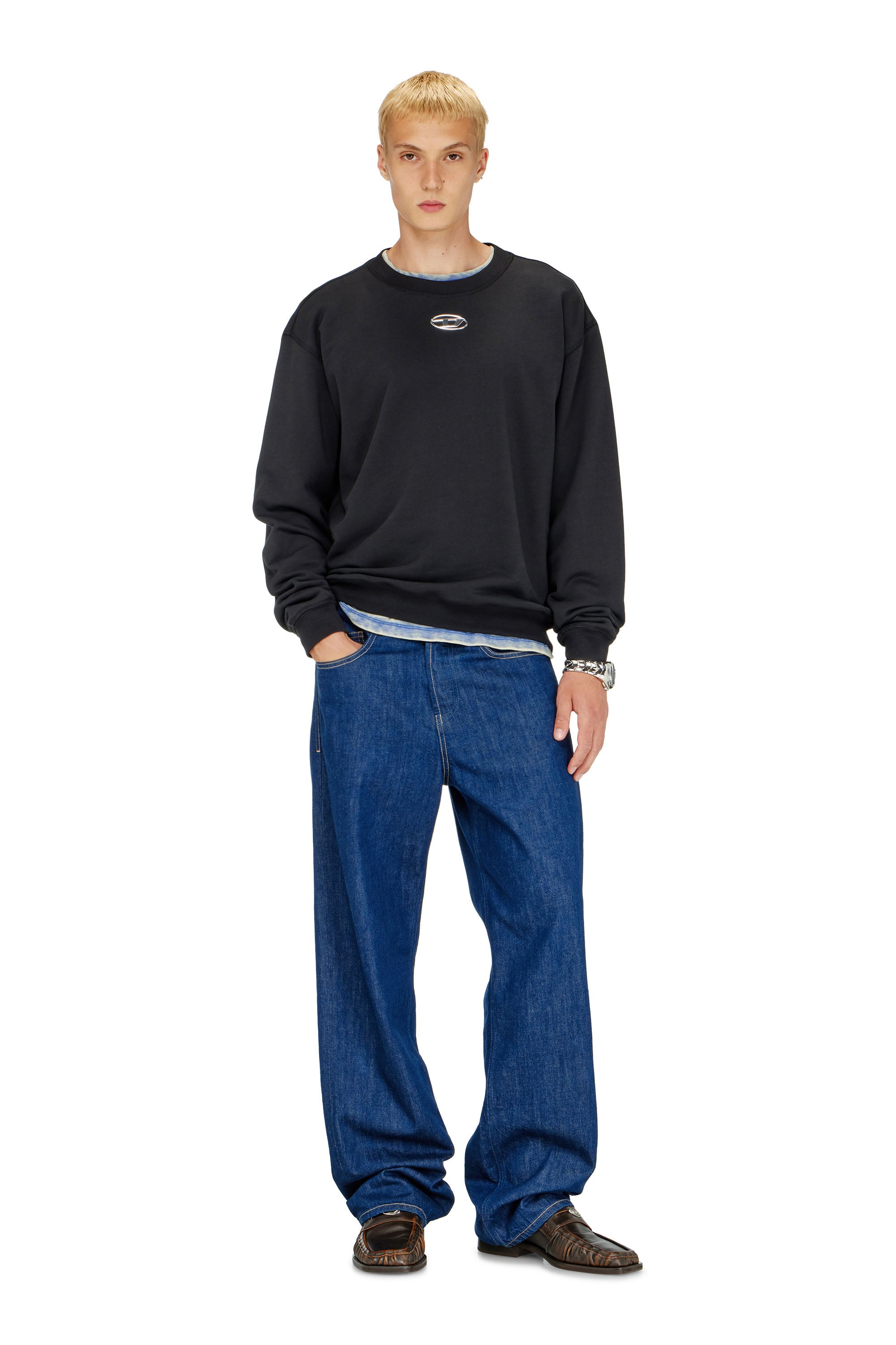 Diesel - S-NORM-IOD, Sudadera regular con Oval D met&aacute;lico Hombre in Negro - 1