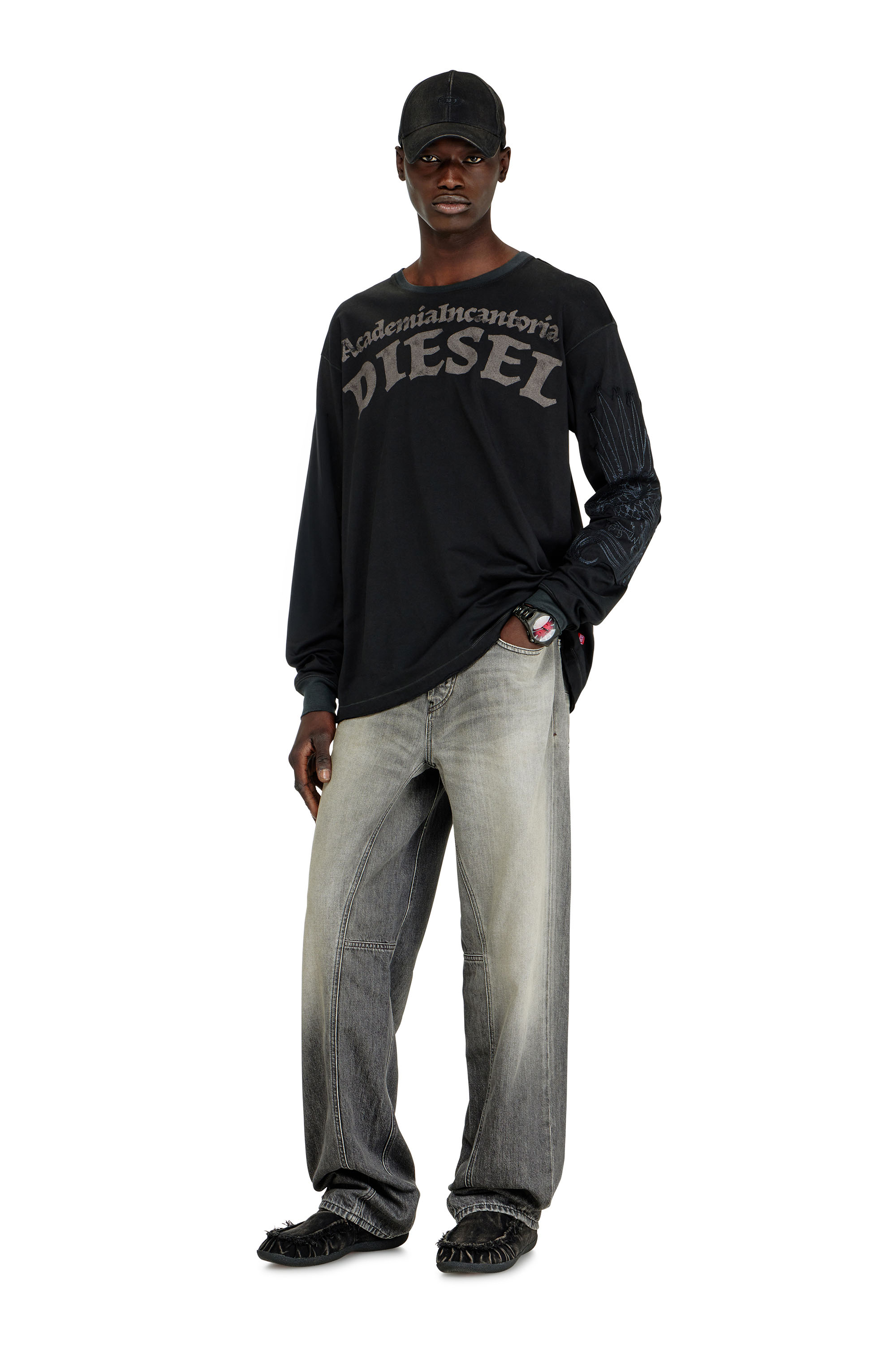 Diesel - T-NORM-LS-AA3, Camiseta de manga larga con estampados y parches Hombre in Negro - 2