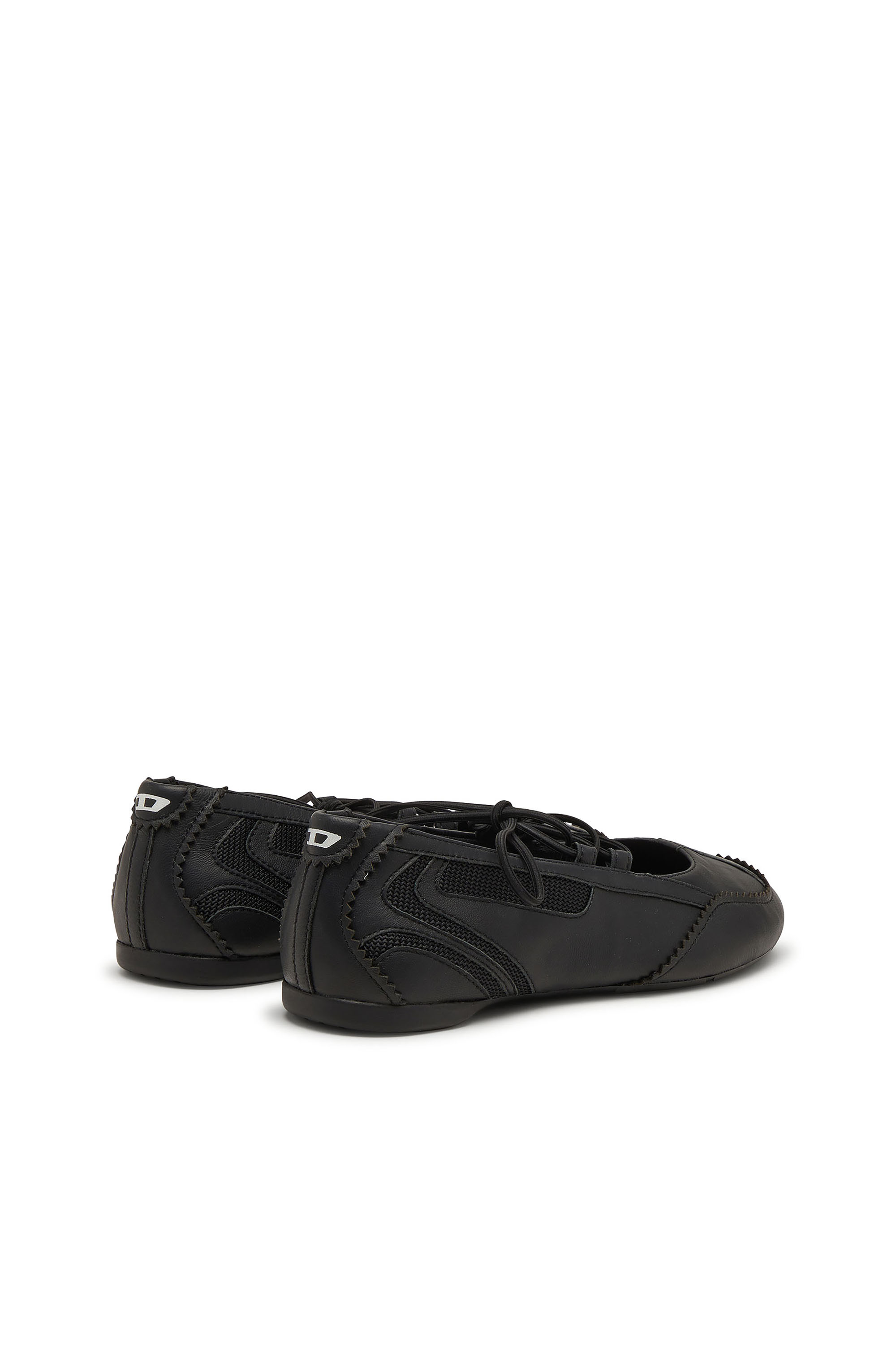 Diesel - D-MILE BALLERINA LACE UP W, D-Mile-Bailarinas con cordones de cuero y malla Mujer in Negro - 4