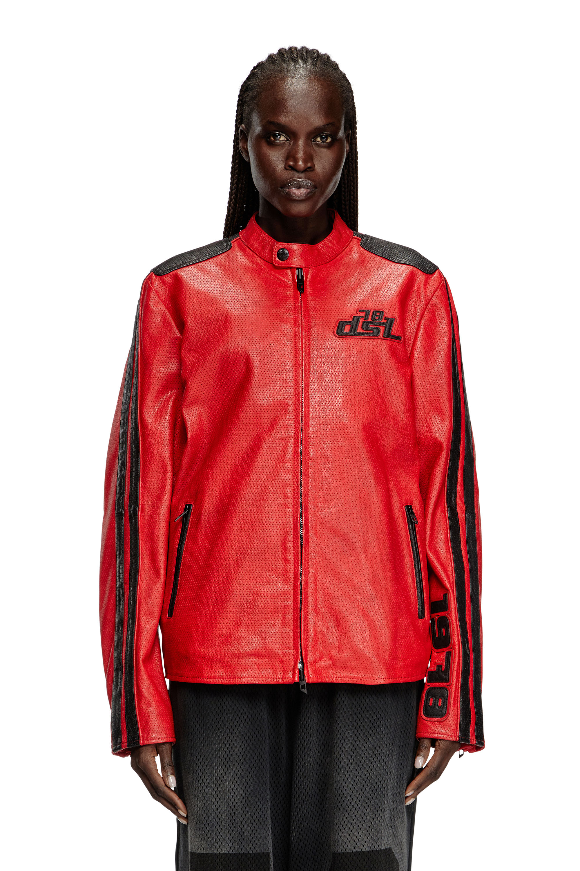 Diesel - L-POP, Chaqueta de motorista de cuero perforado Unisex in Rojo - 6