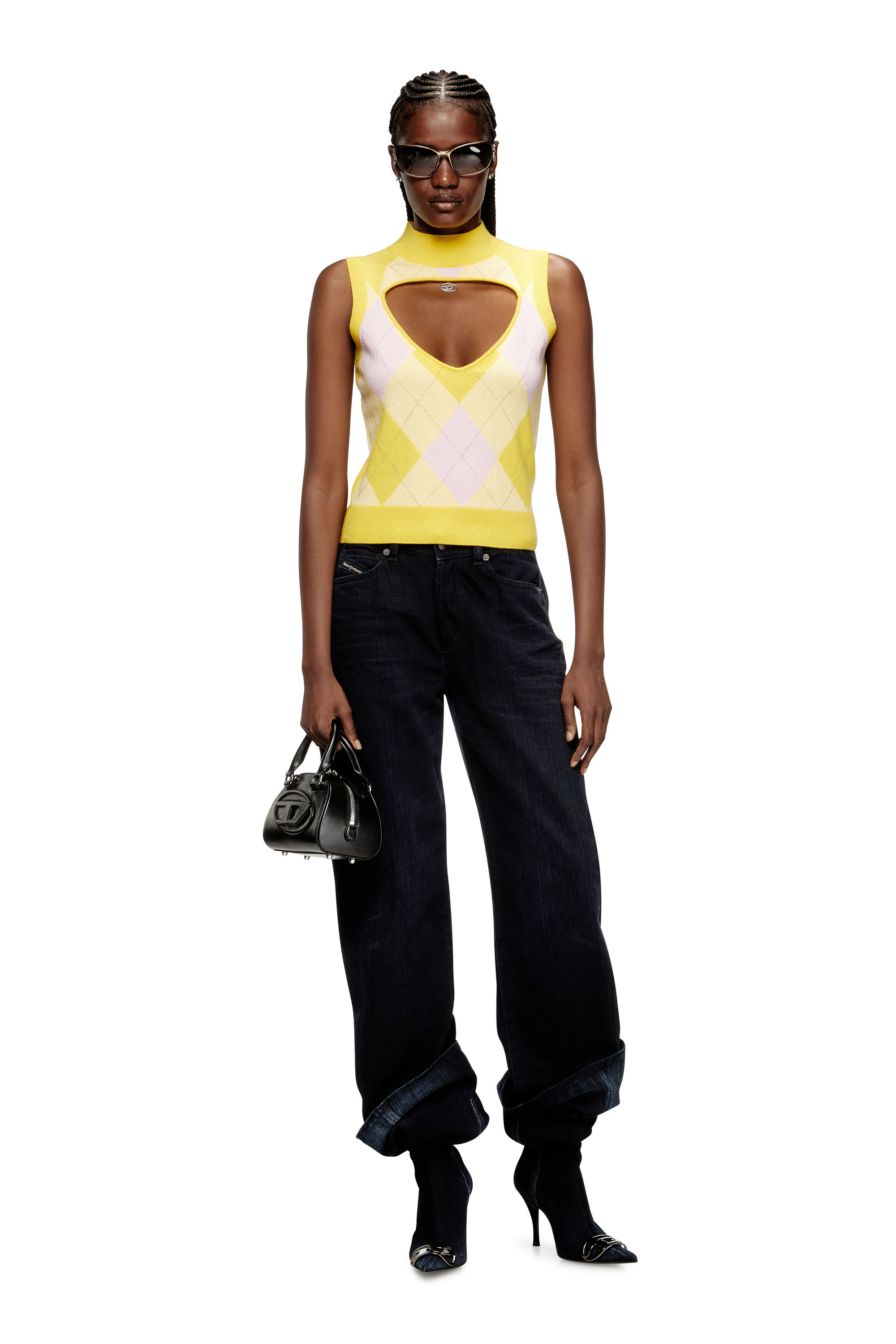 Diesel - M-ROMKO-SL, Chaleco de cuello alto con recortes en lana argyle Mujer in ToBeDefined - 2