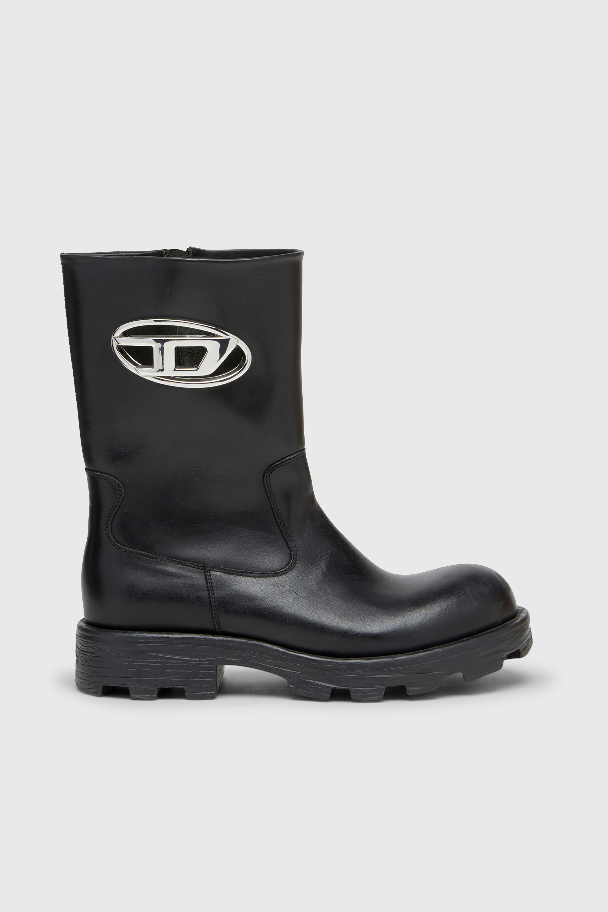 Diesel - D-HAMMER BKR D W, D-Hammer-Botas cut-out de cuero con herrajes con logo Mujer in Negro - 1