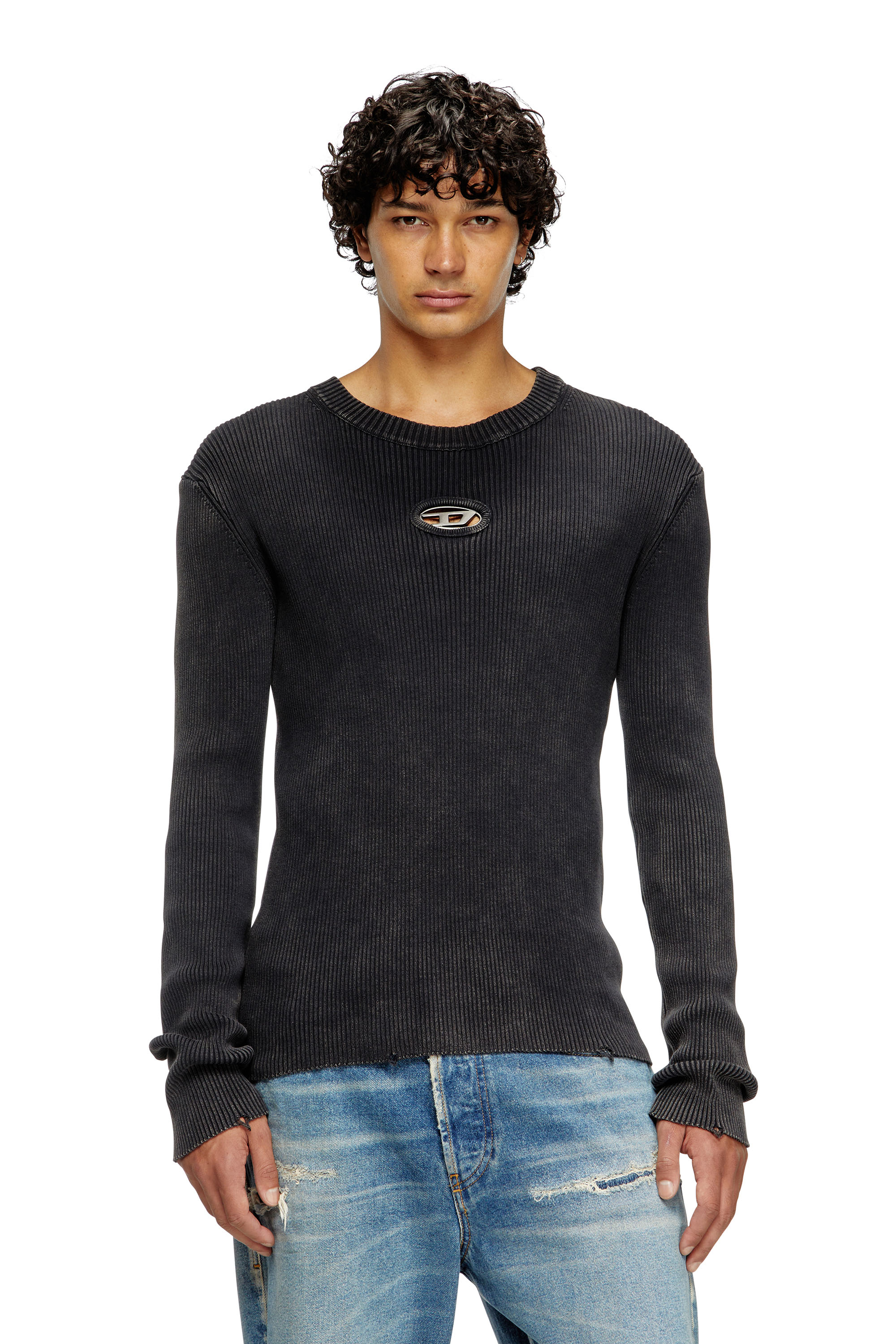 Diesel - K-DARIN-D, Jersey desgastado con logotipo recortado Hombre in Negro - 1
