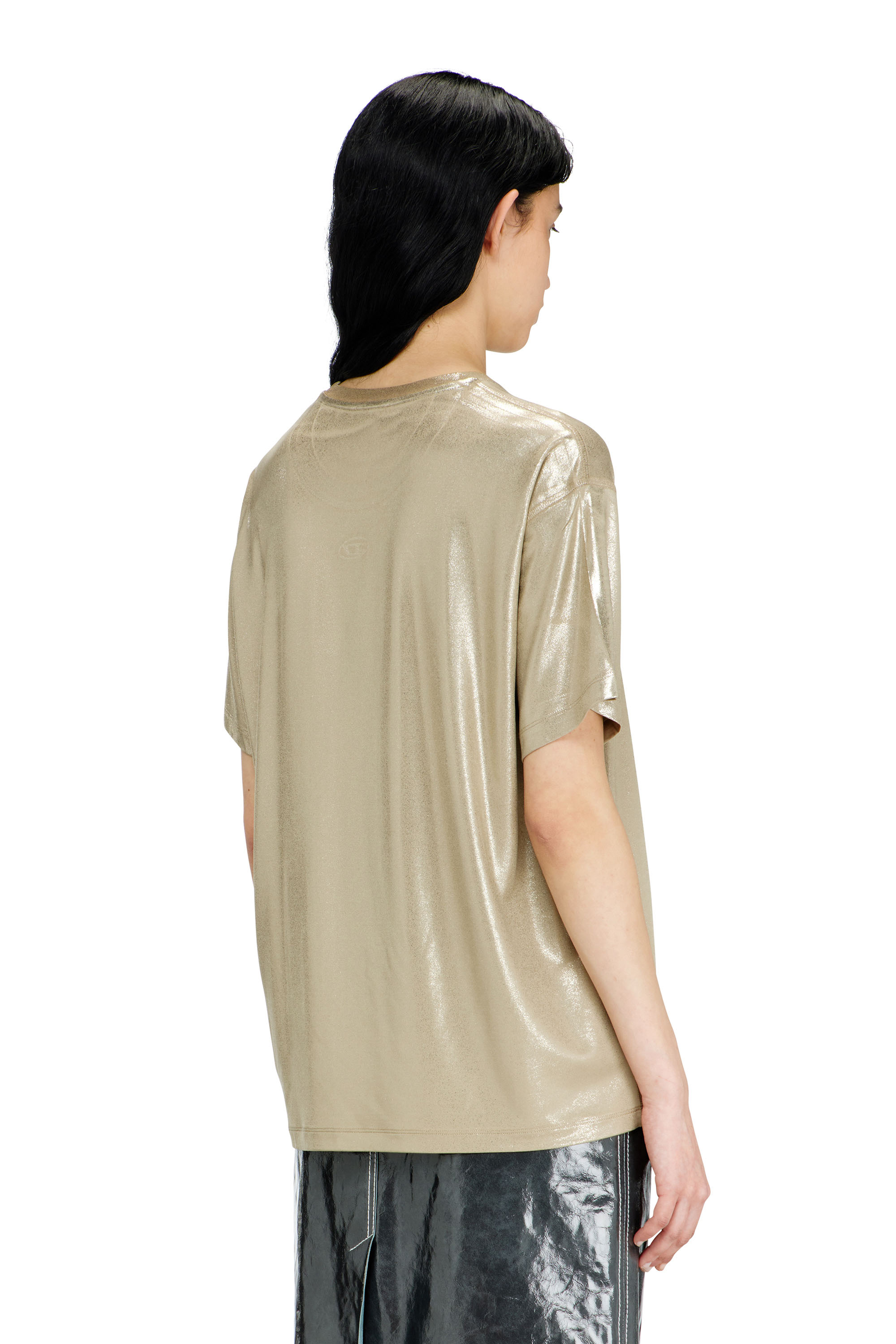 Diesel - T-NORMY-AA2, Camiseta de punto con acabado metalizado Mujer in Beige - 4