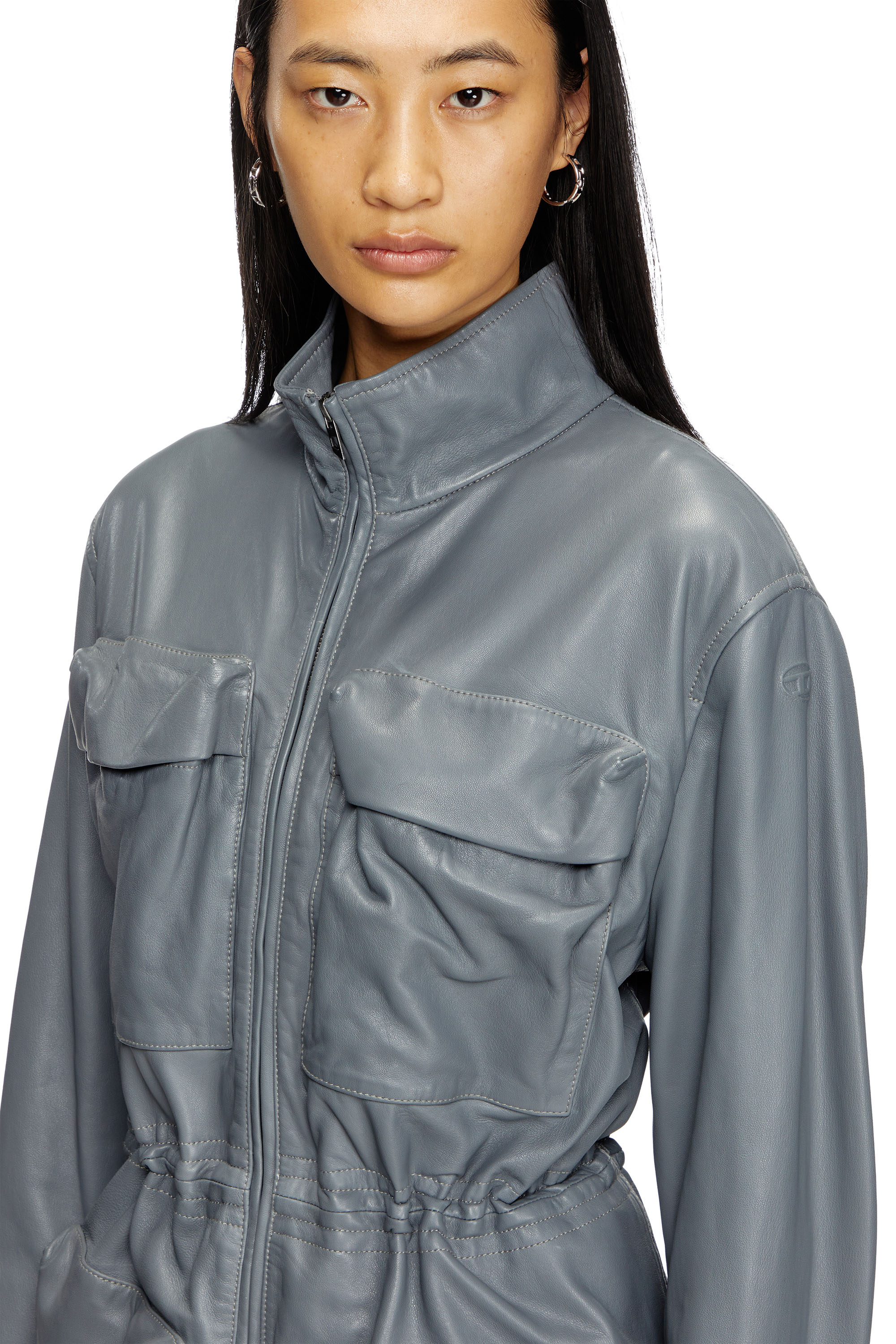 Diesel - L-WEN, Cazadora de cuero Mujer in Gris - 5