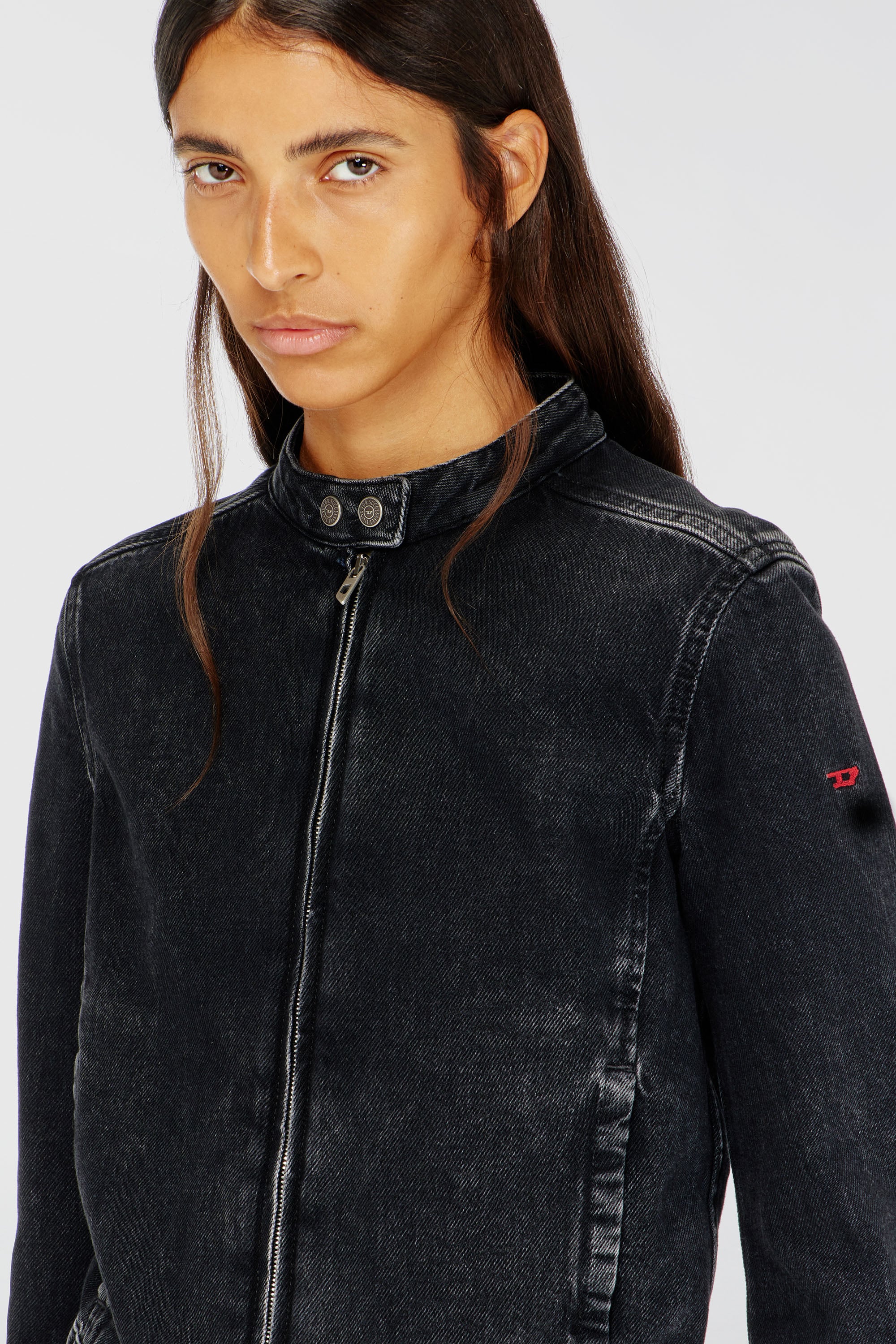 Diesel - DE-MORNIN, Chaqueta moto de mezclilla en denim de lavado oscuro Mujer in Negro - 1