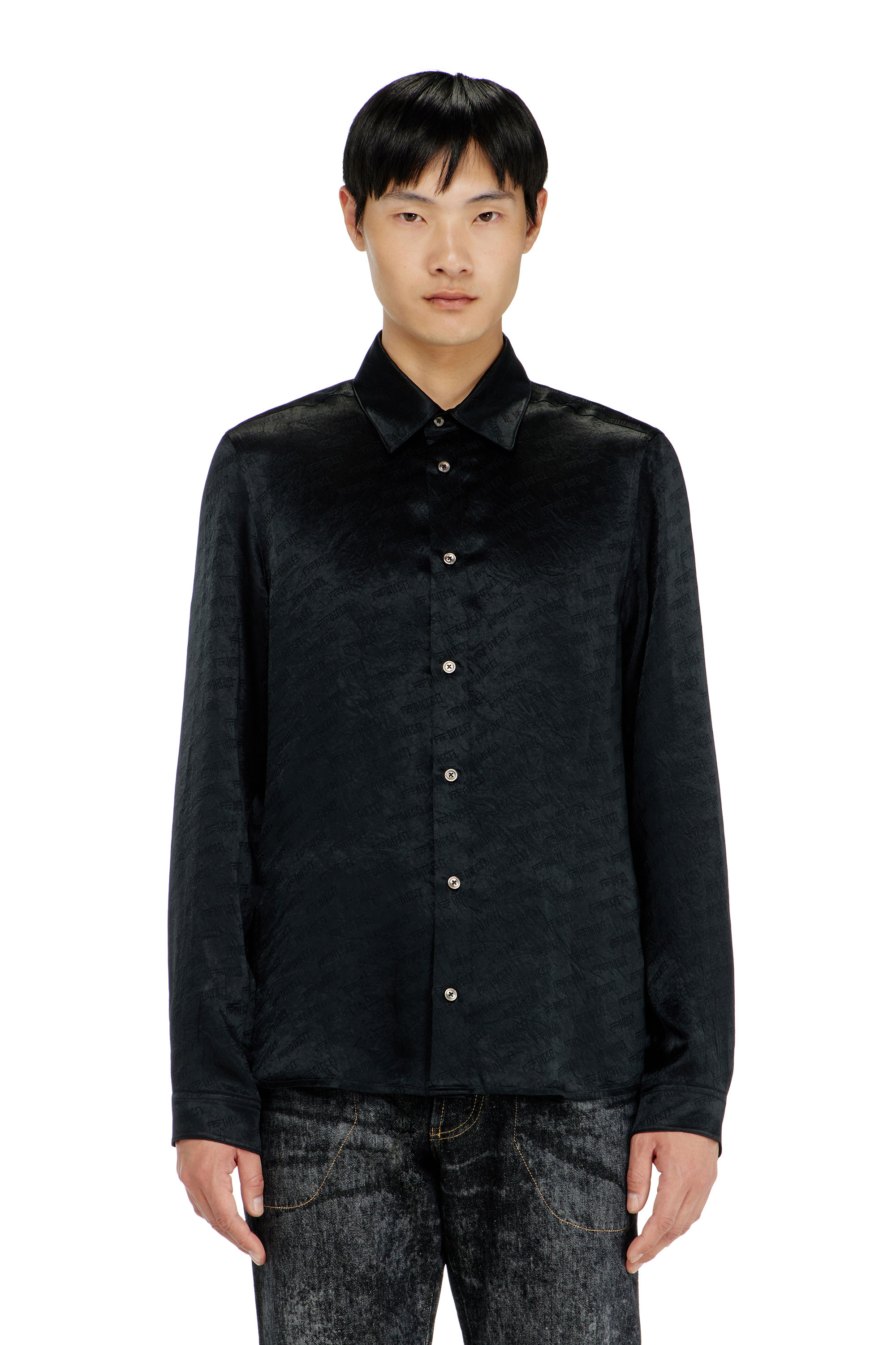 Diesel - S-KINNY-EFBZ, Camisa de sat&eacute;n arrugado jacquard con logo Hombre in ToBeDefined - 1