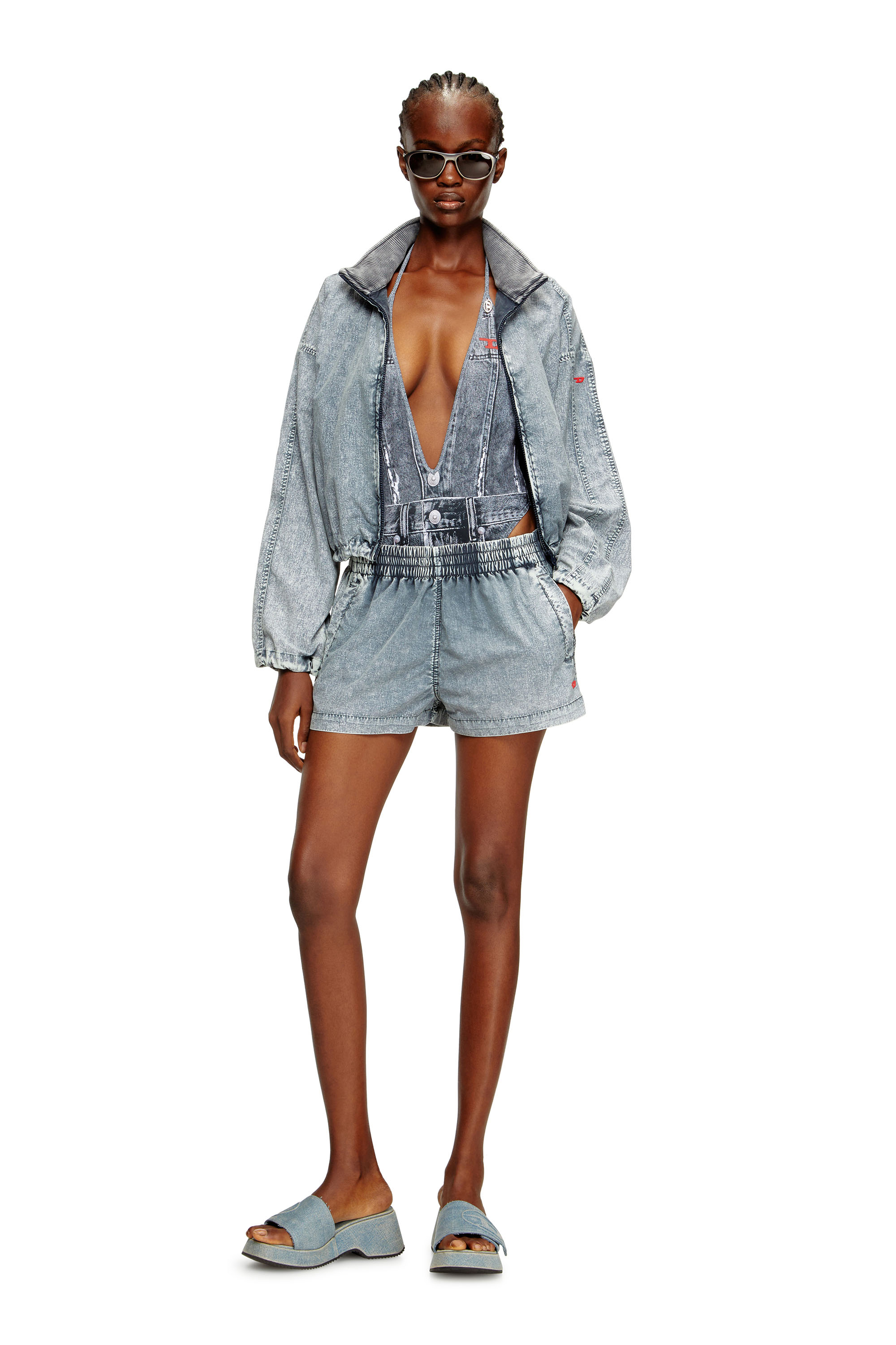 Diesel - KINSLEY-DNM, Bañador con escote pronunciado y trampantojo de denim Mujer in Azul marino - 5