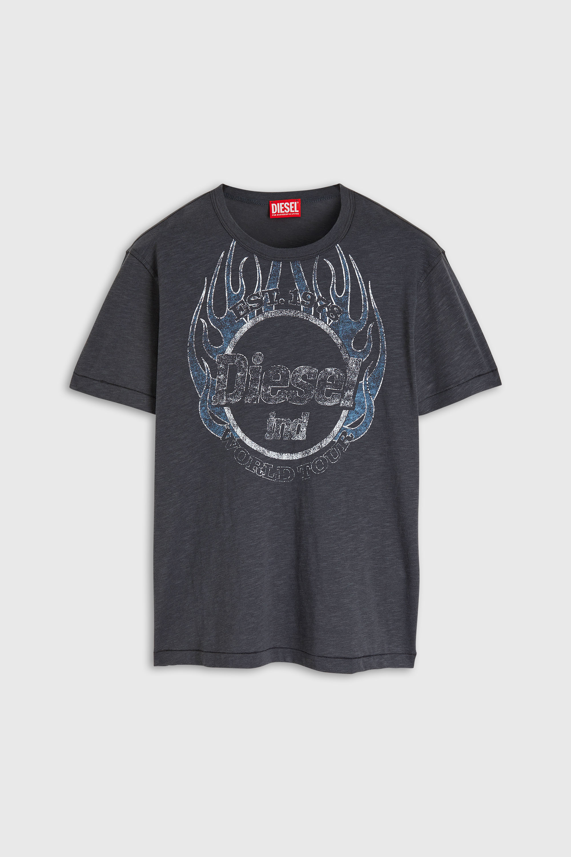Diesel - T-NOTS, Camiseta de jersey flameado con estampado craquelado Hombre in Gris - 2
