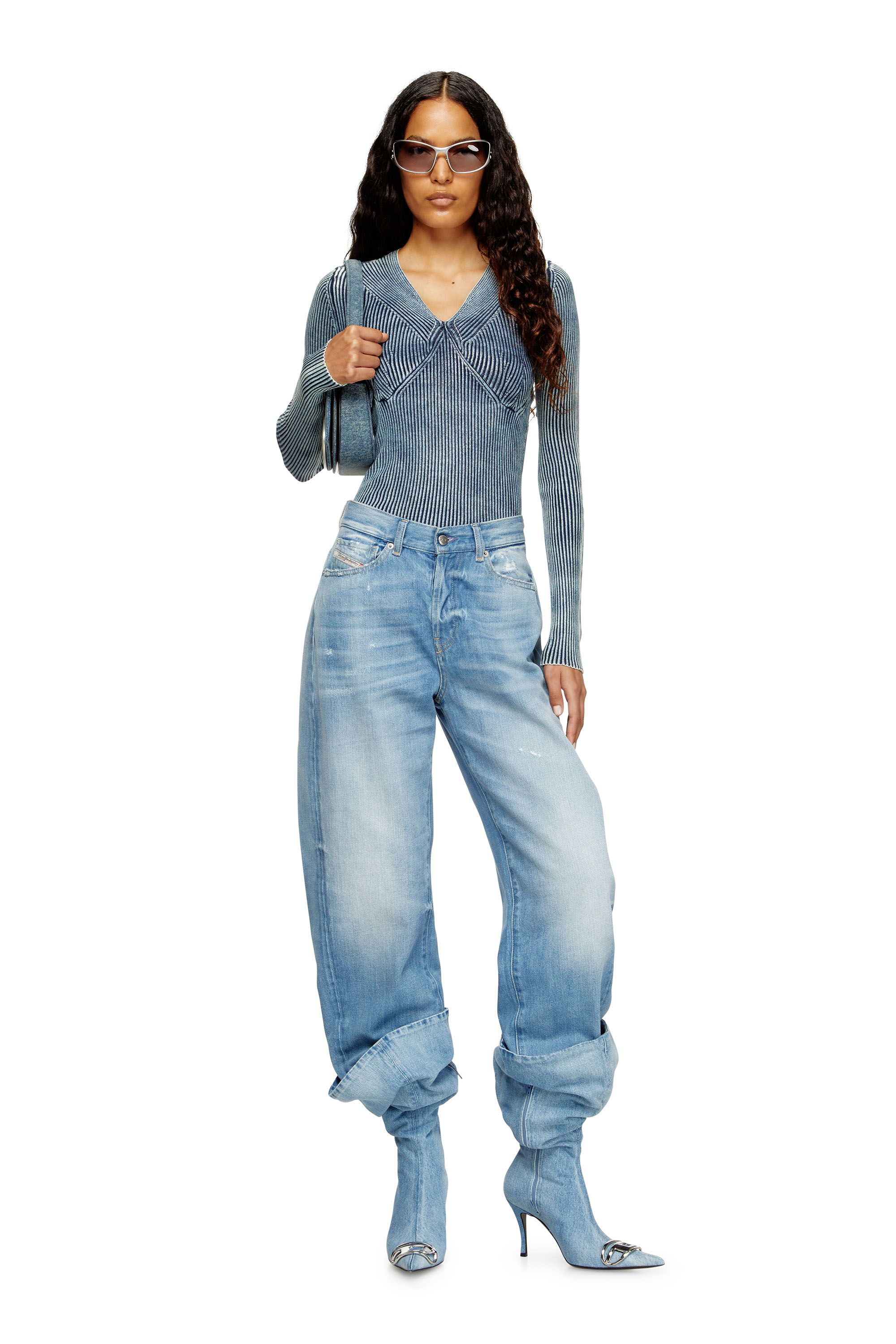 Diesel - M-MILMO, Jersey de hilo denim con efecto brillante Mujer in Azul marino - 2