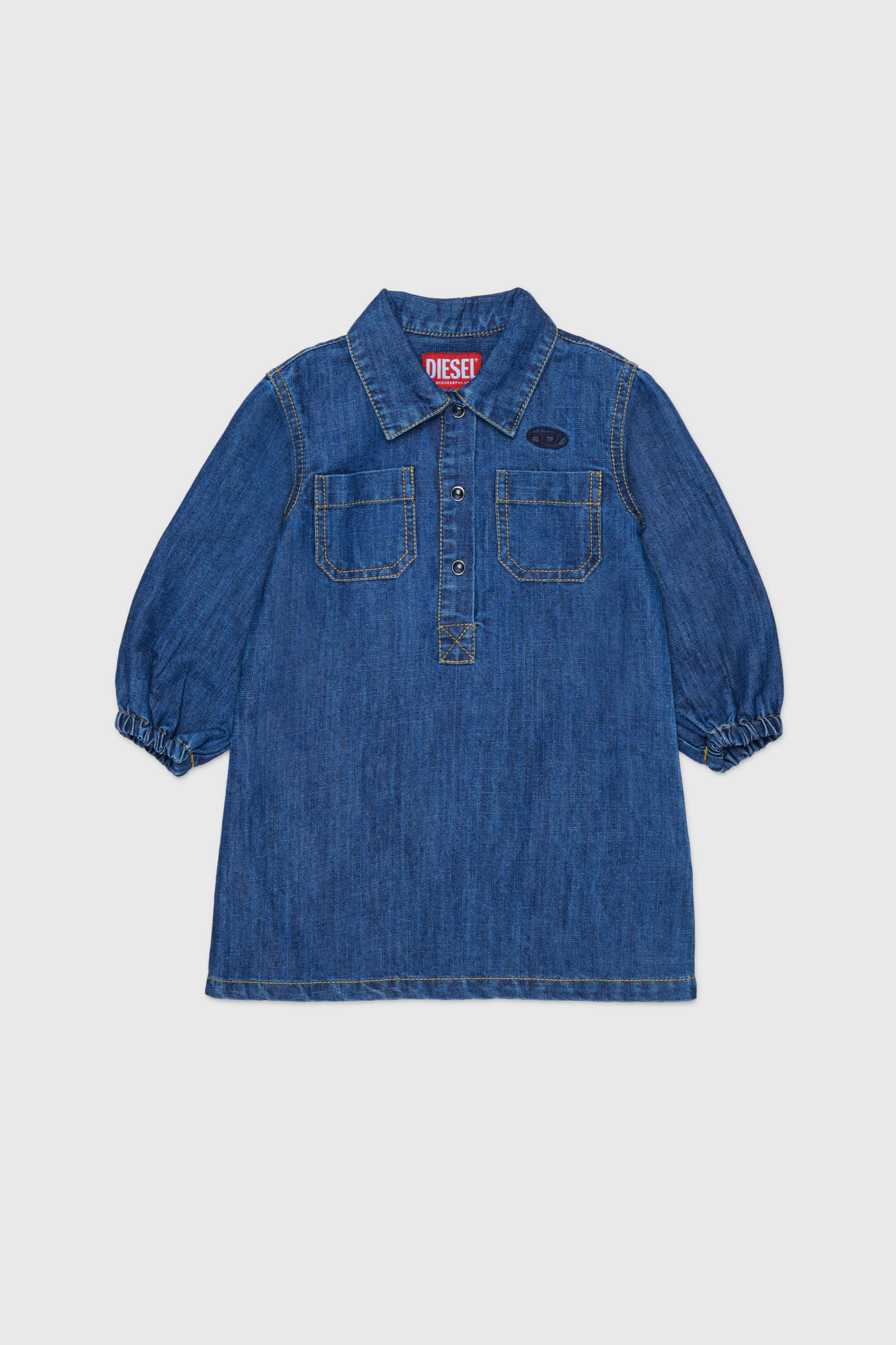 Diesel - DELBIB, Vestido camisero vaquero con Logo Oval D bordado Mujer in Azul marino - 1