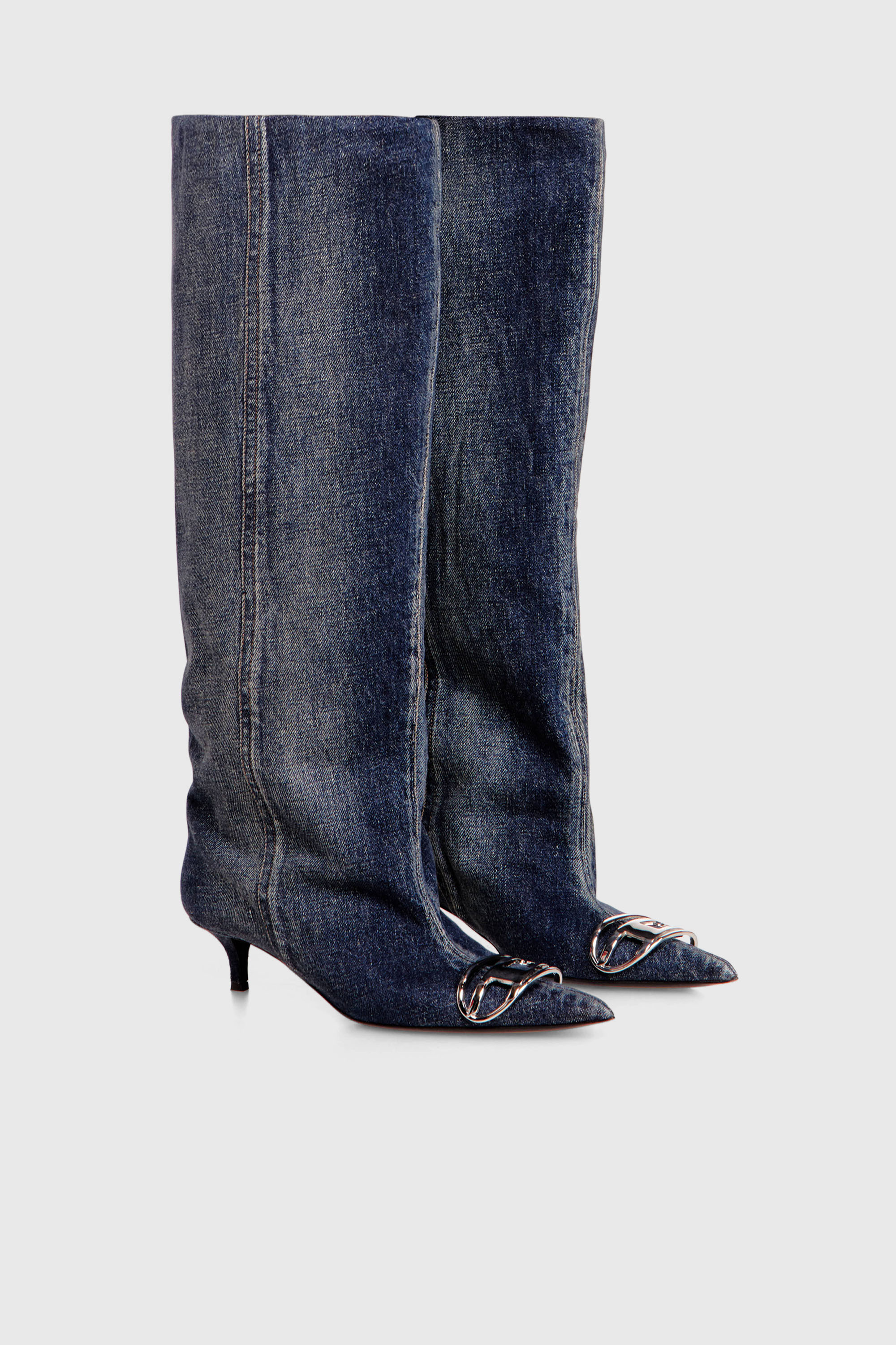 Diesel - D-VENUS KB SLOUCHY, D-Venus-Bota slouchy hasta la rodilla en denim Mujer in Azul marino - 2
