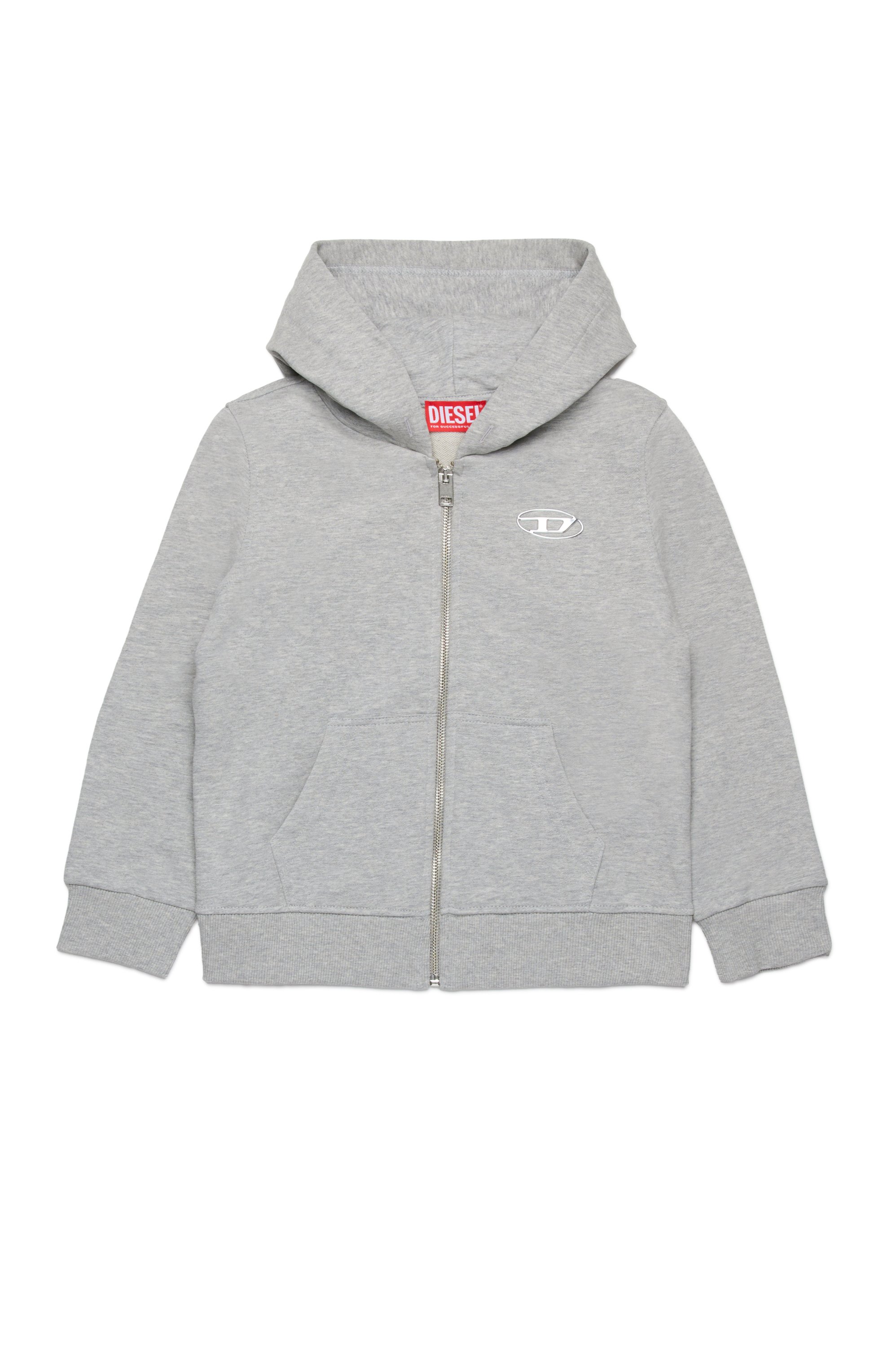 Diesel - SMACIS, Sudadera con capucha y cremallera con logotipo Oval D de efecto metálico Hombre in Gris - 1