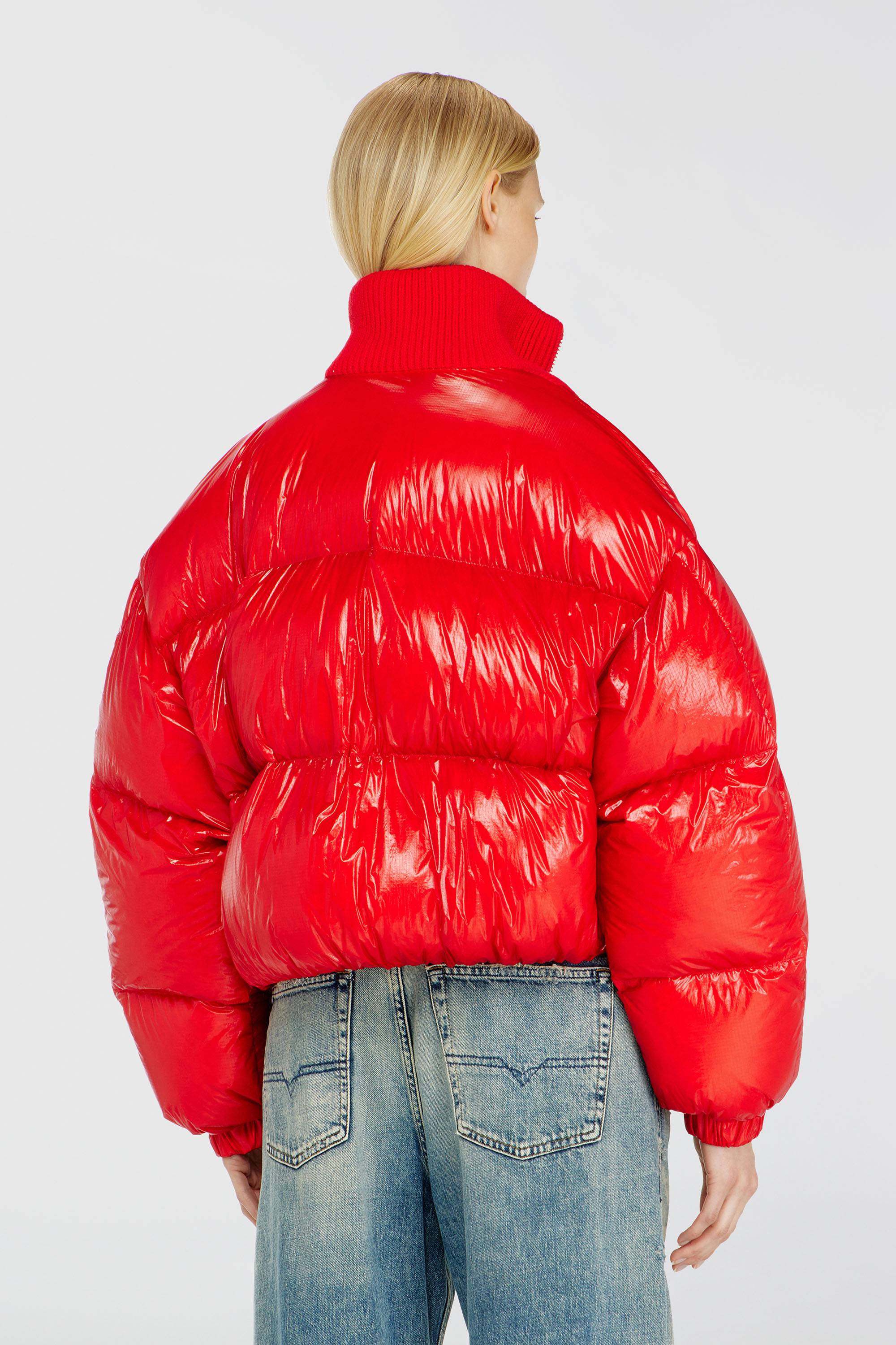 Diesel - W-ARRIOR, Chaqueta acolchada down en ripstop con cuello de punto Mujer in Rojo - 4