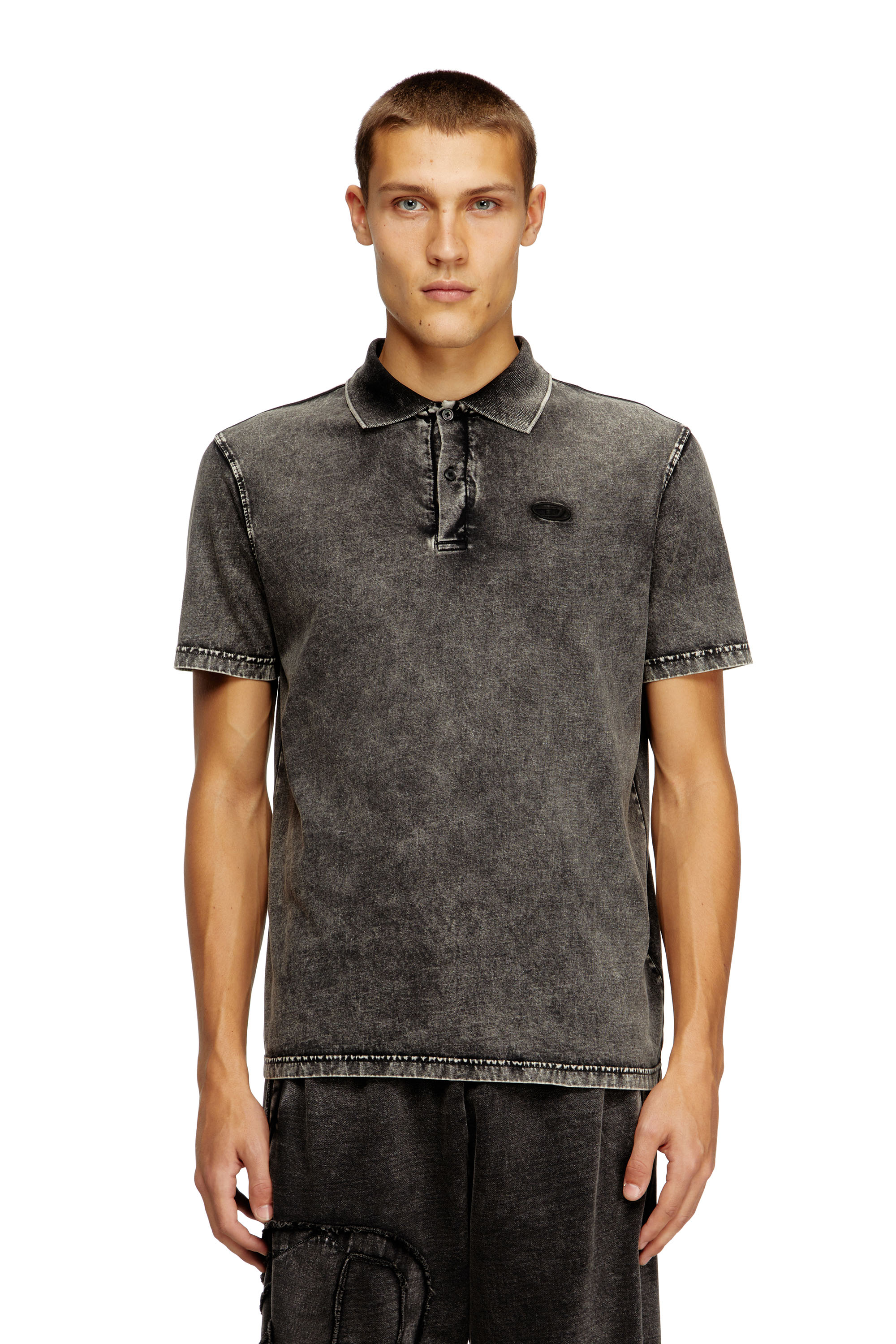 Diesel - T-REJUST-NC-DEN, Camiseta tipo polo en tejido de punto efecto denim Hombre in Gris - 3