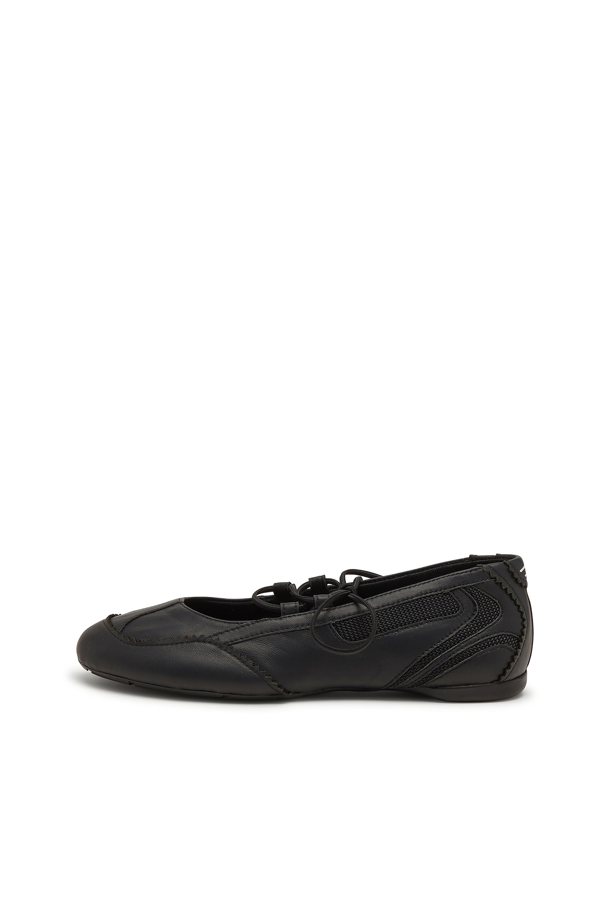 Diesel - D-MILE BALLERINA LACE UP W, D-Mile-Bailarinas con cordones de cuero y malla Mujer in Negro - 8