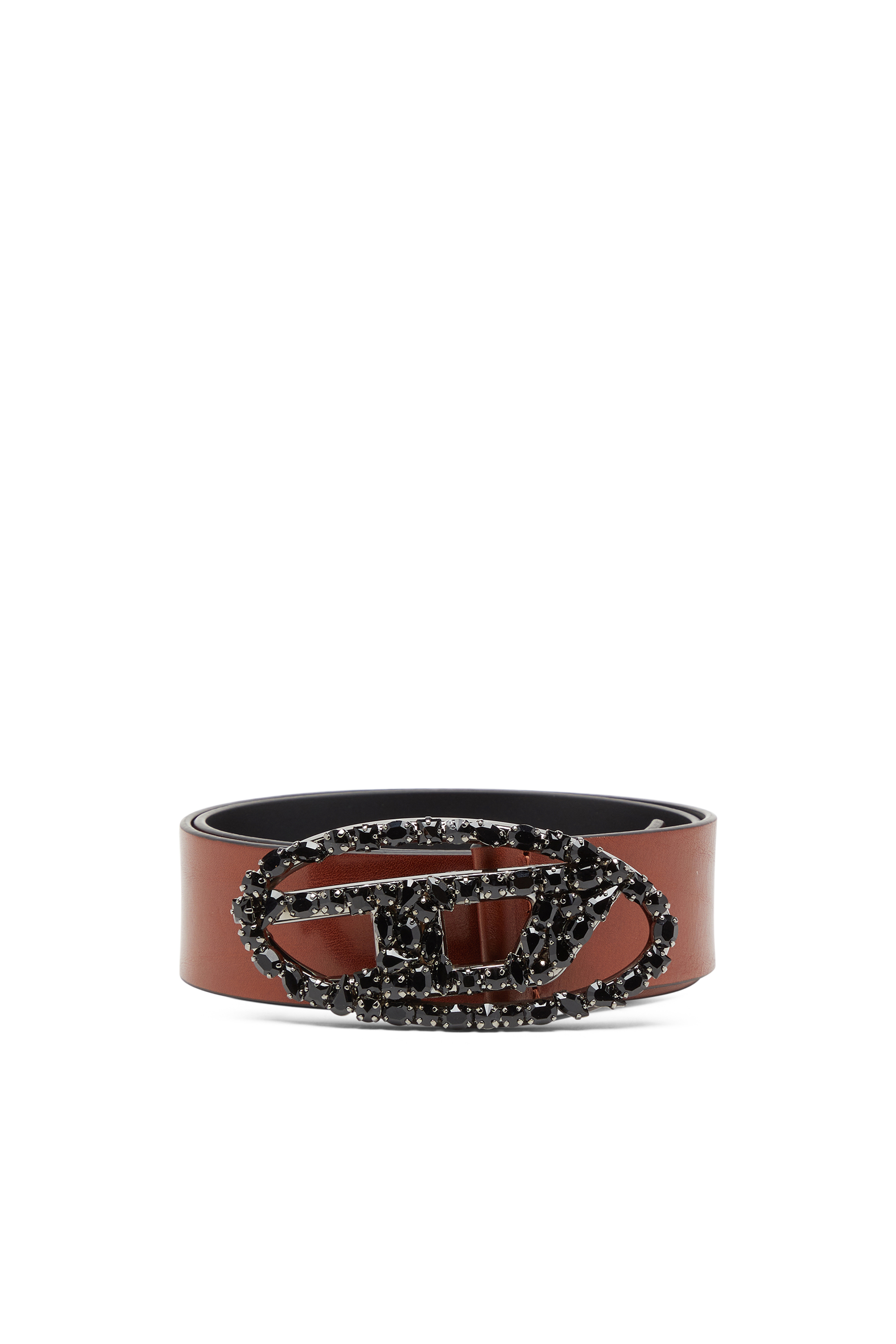 Diesel - B-1DR W-CROWN, Cinturón de cuero pull-up de 4 cm con hebilla de joya Mujer in Marrón - 1