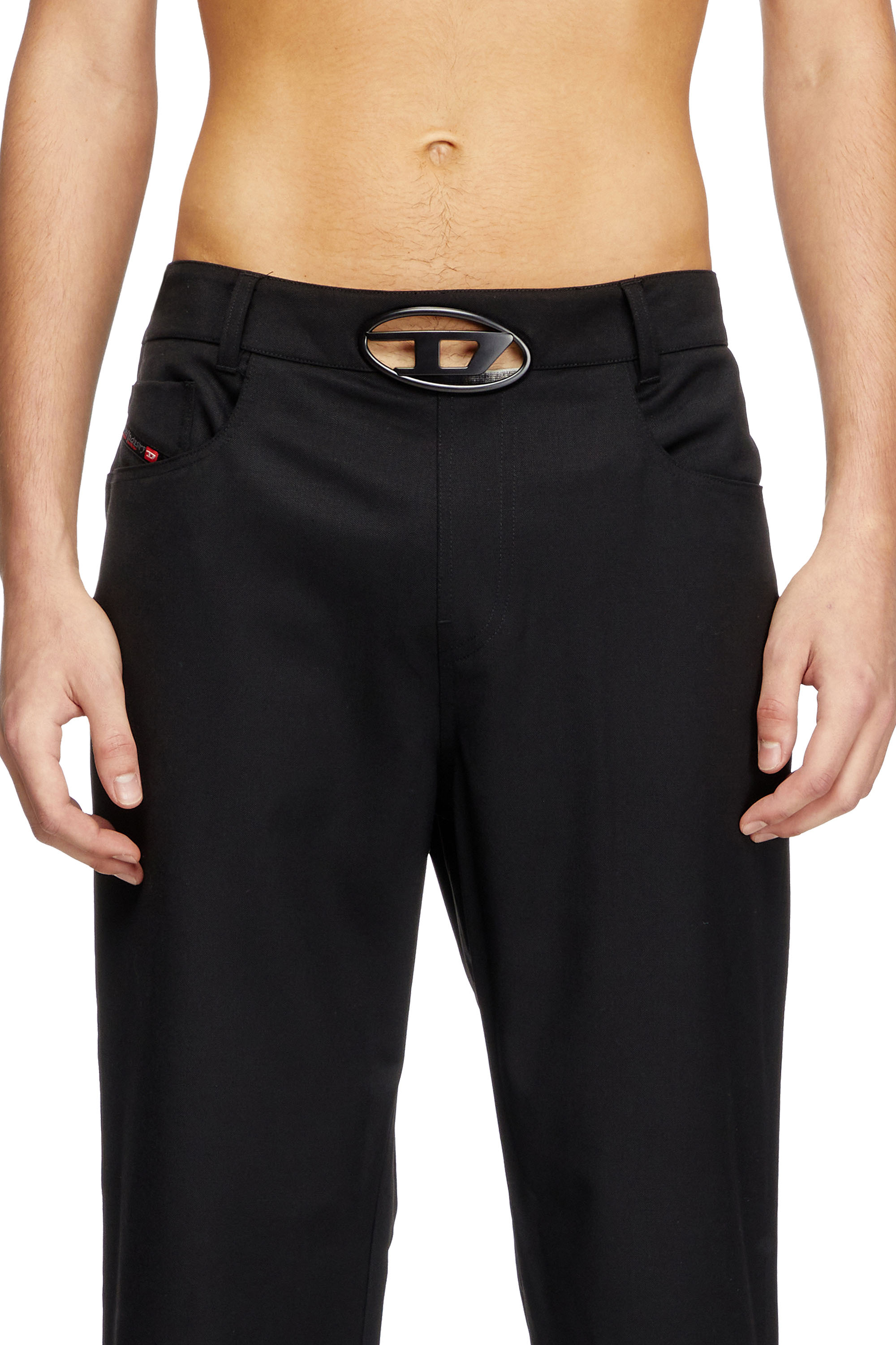 Diesel - P-DMAX, Pantalones de mezcla de lana con cintura con hebilla en forma de D Hombre in Negro - 5