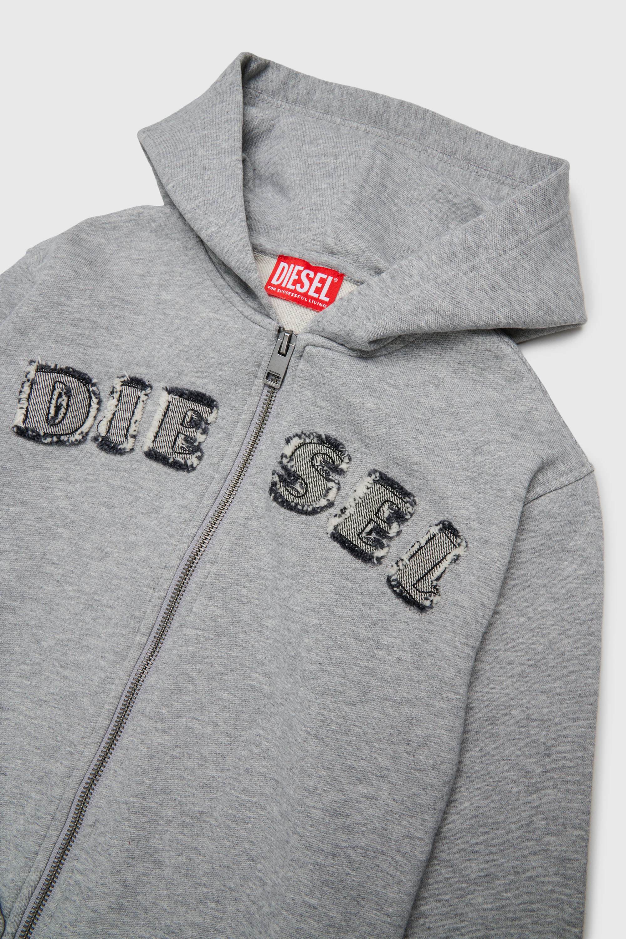 Diesel - SJEANSHOOD OVER, Sudadera con cremallera y letras de logo deshilachadas Hombre in Gris - 3