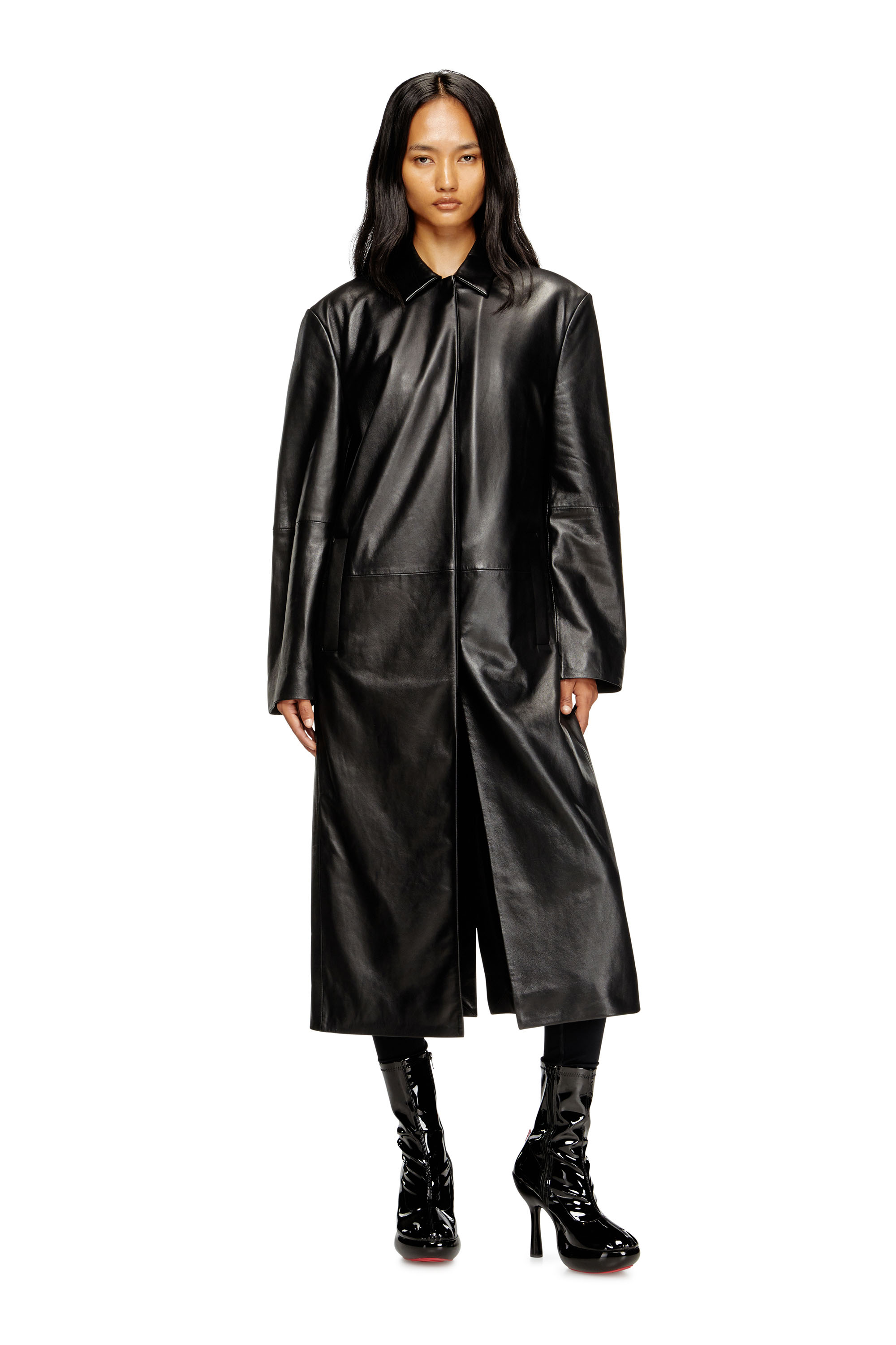 Diesel - L-ANCELOT, Abrigo largo de cuero acolchado Mujer in Negro - 1