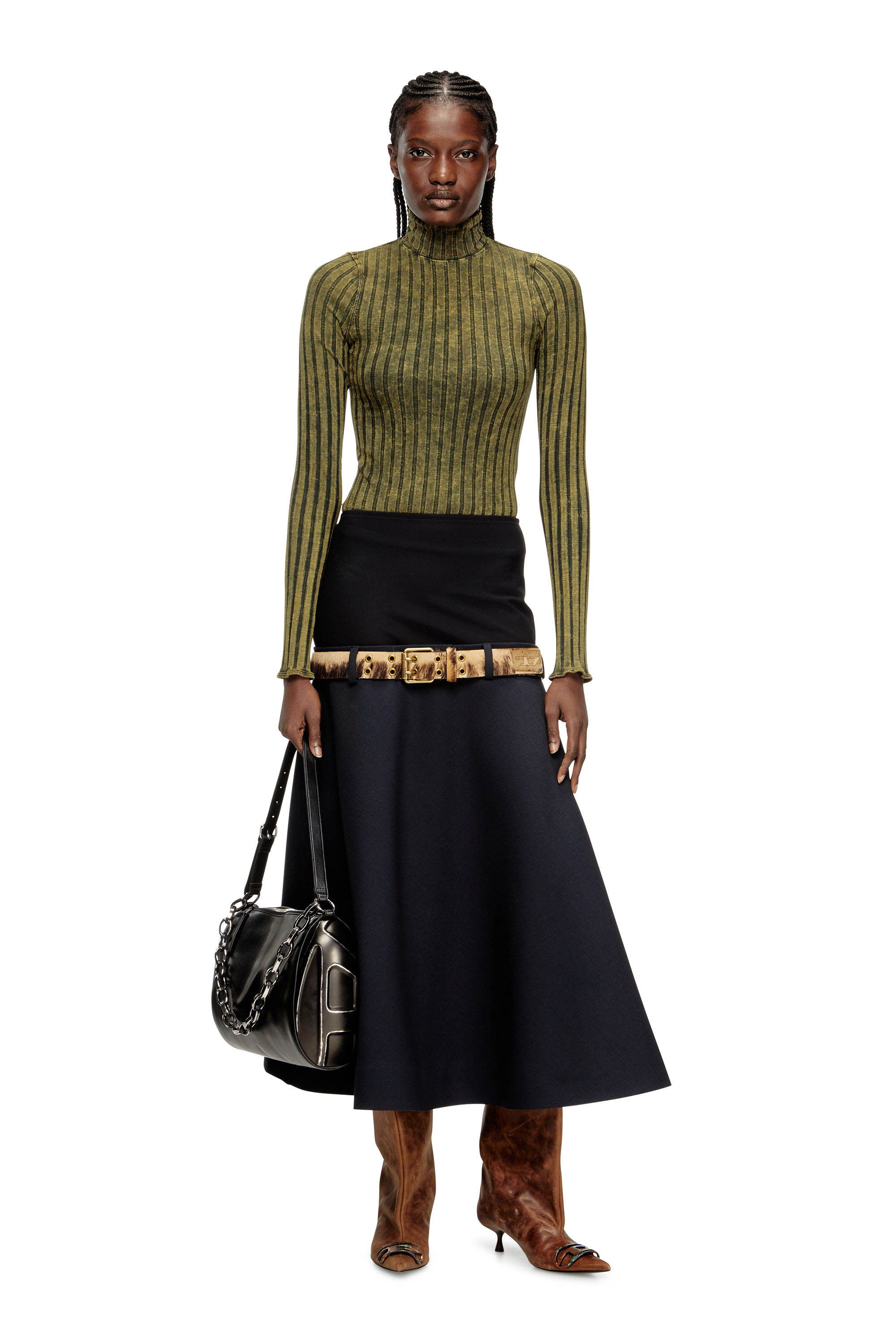 Diesel - T-CLAWA, Suéter en jersey de canalé ancho tratado Mujer in Verde - 2