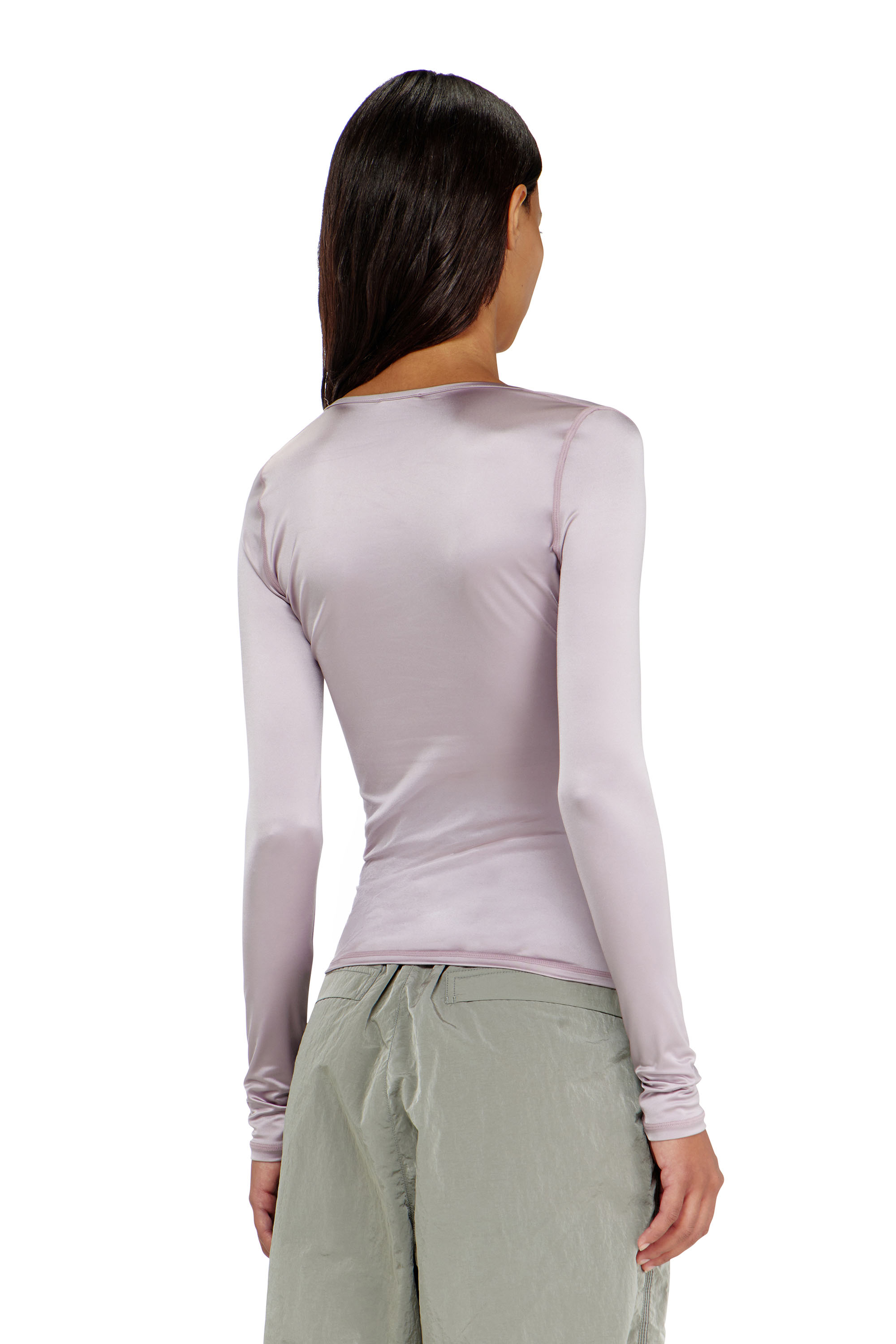 Diesel - T-ELPHIN-LS, Top slim de nylon con escote redondo y Logo Oval D bordado Mujer in Morado - 4