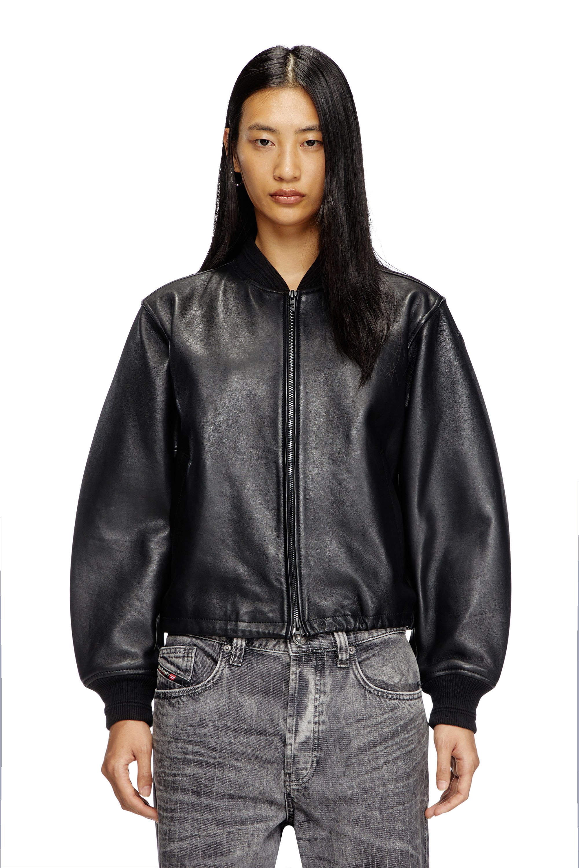 Diesel - L-ILYAN, Chaqueta bomber de cuero Mujer in Negro - 1