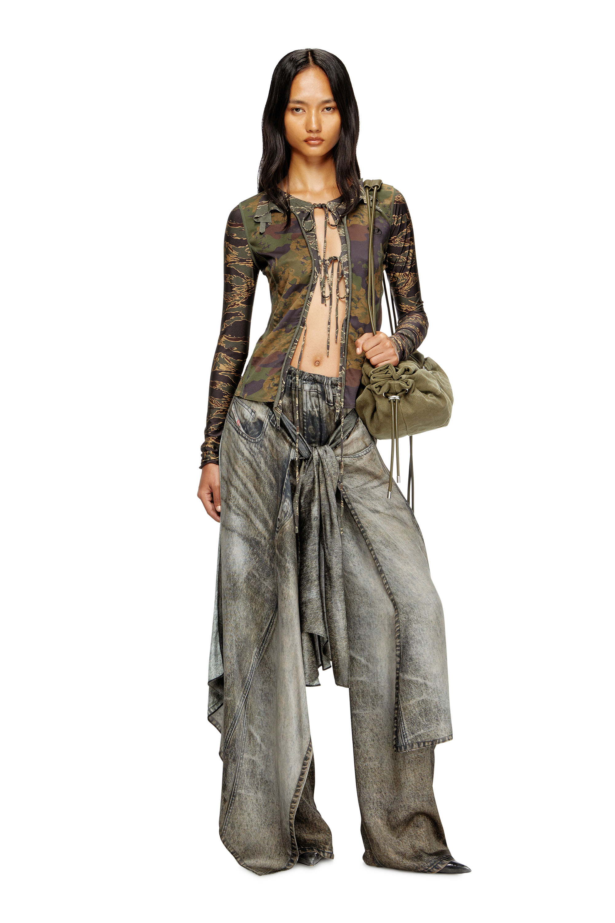 Diesel - T-AFRY, Cárdigan con lazo y mezcla de estampados de camuflaje Mujer in Verde - 2