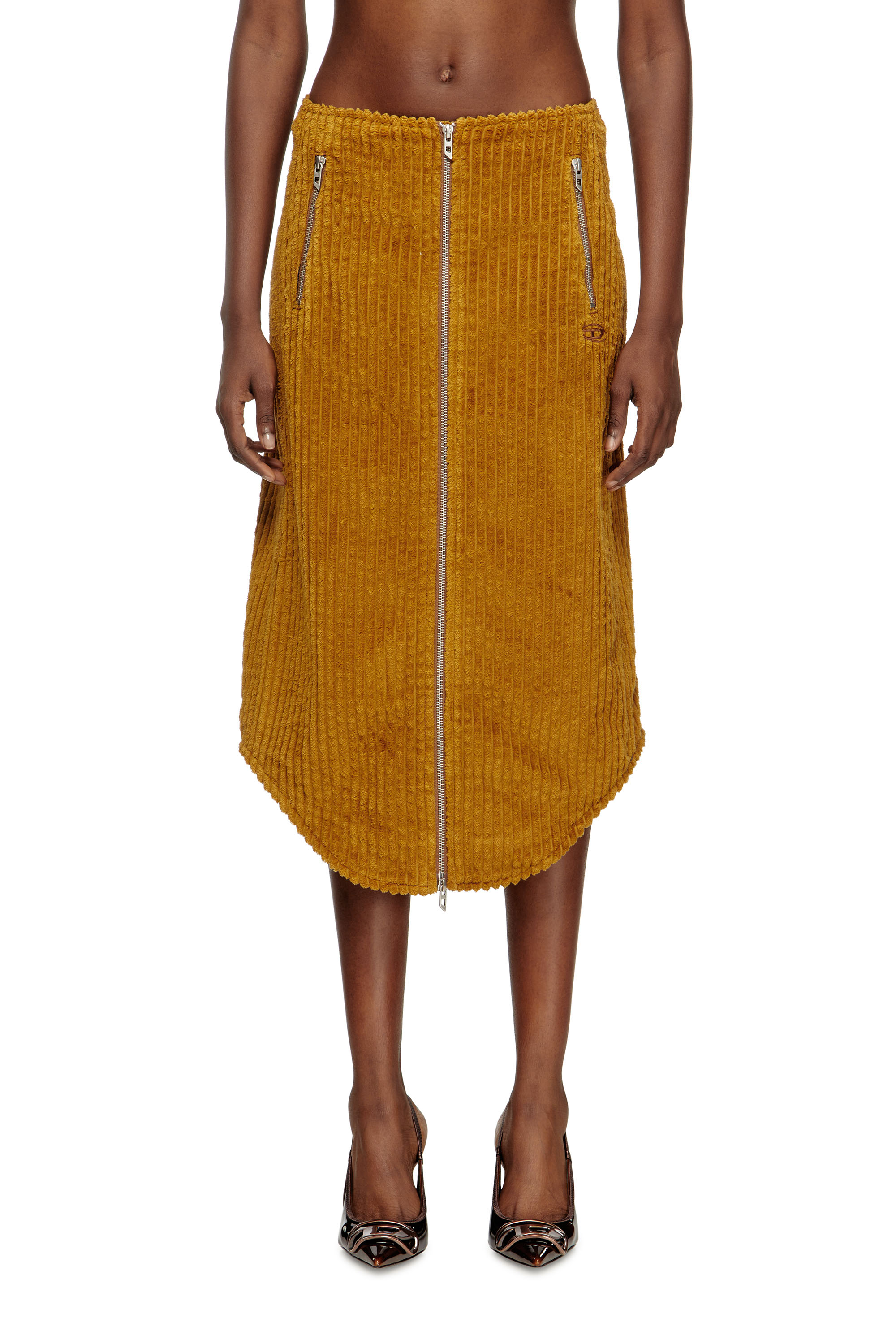 Diesel - O-LLIPOP, Falda midi de algodón con cremallera Mujer in Marrón - 3