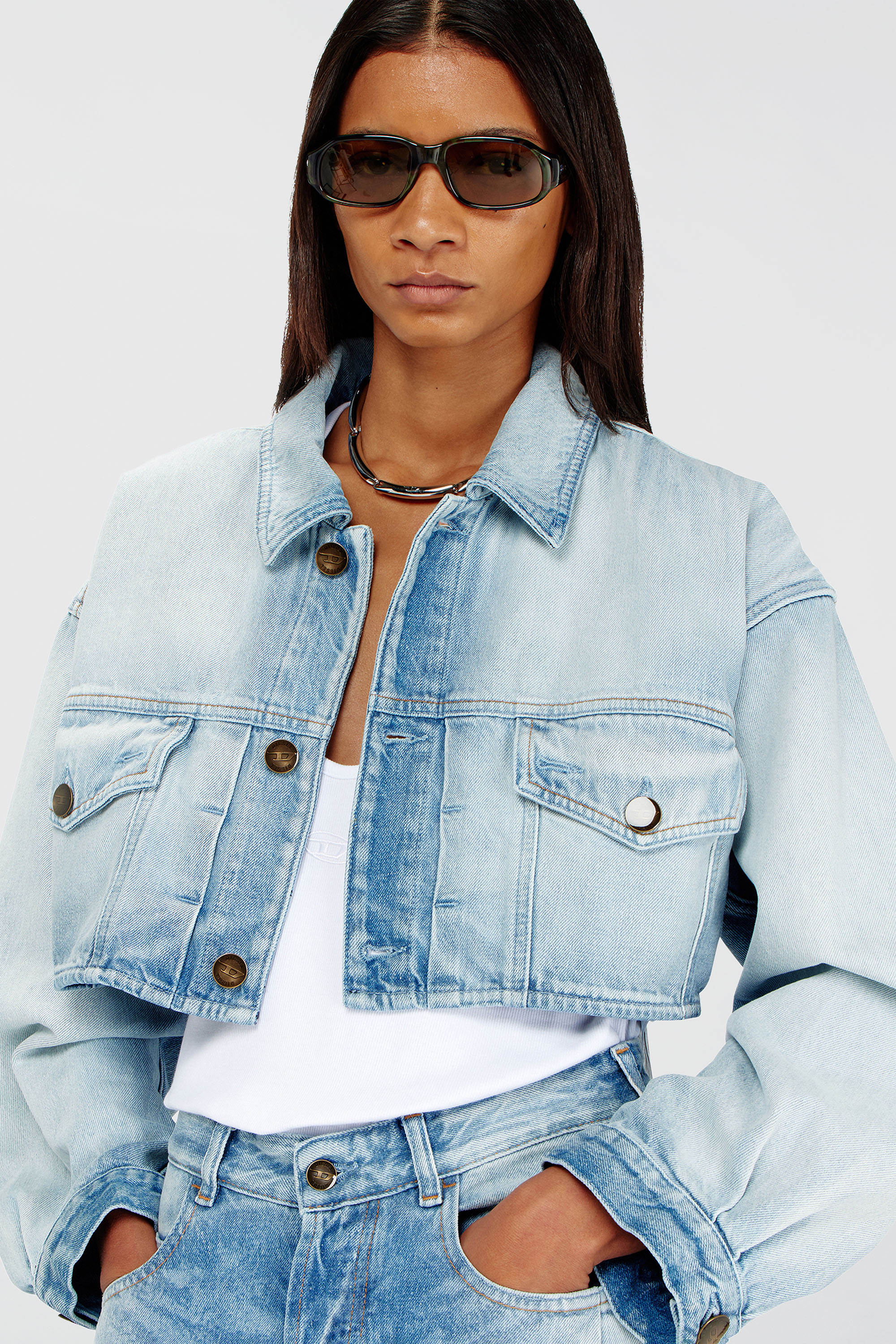 Diesel - DE-MALLEY-S, Chaqueta camionera corta y oversize Mujer in Azul marino - 5
