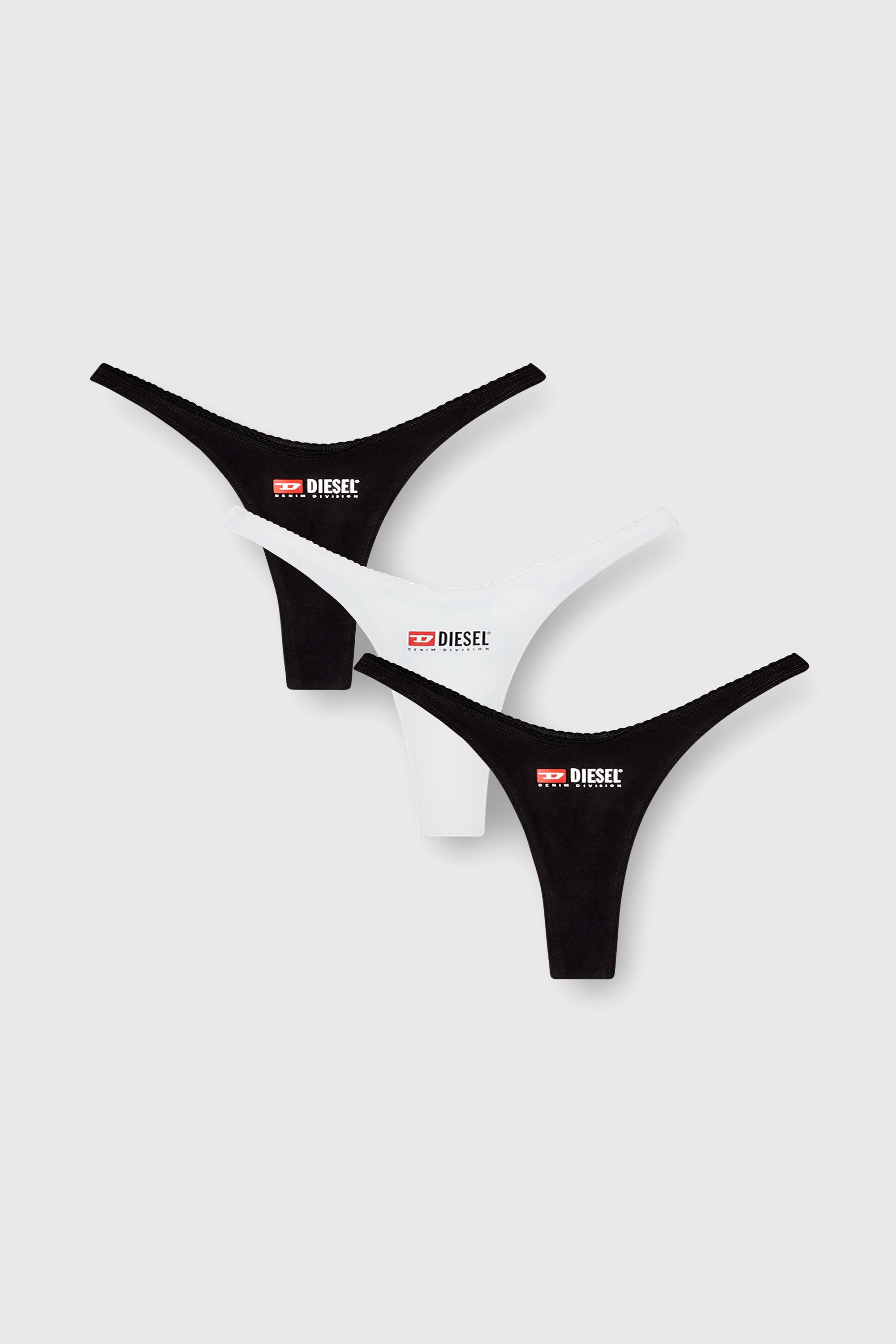 Diesel - MICRO-PUNCHY-D-CORE-3PACK, Paquete de tres tangas de algod&oacute;n el&aacute;stico con logo Mujer in Negro - 1