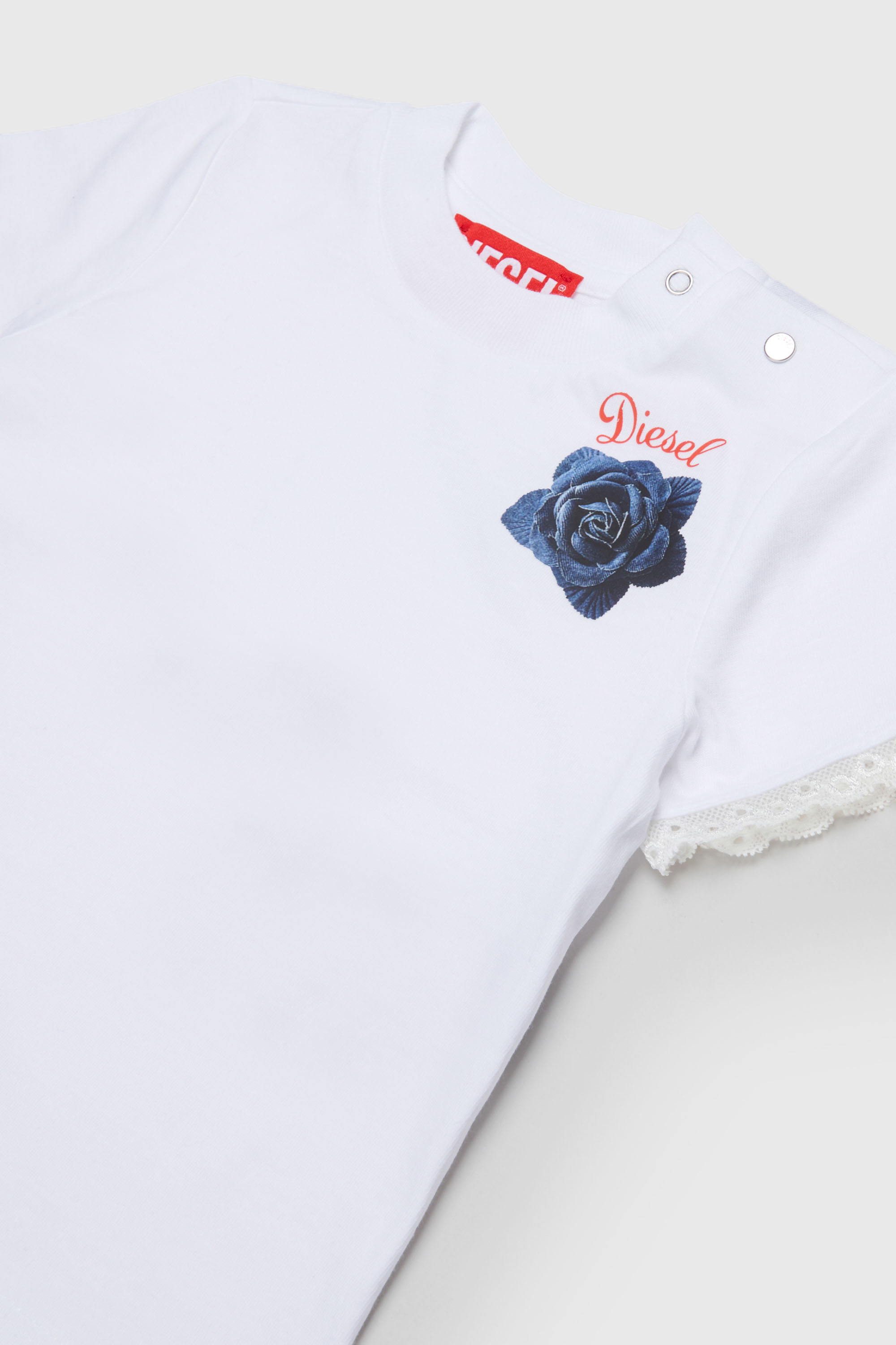 Diesel - TROSEZB, Camiseta con encaje y estampado de rosa Mujer in Blanco - 3