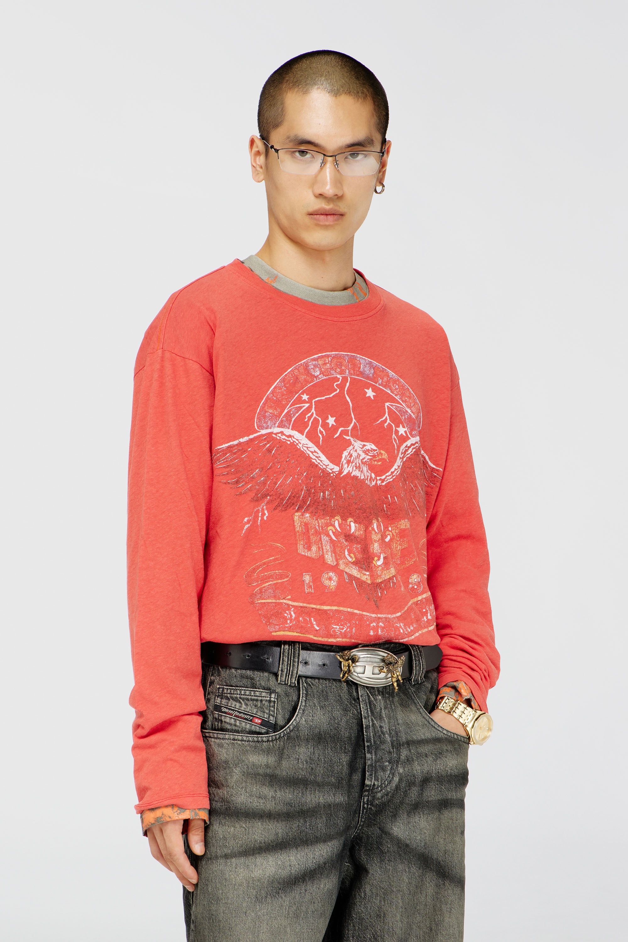 Diesel - T-GERI-LS, Camiseta de manga larga con gr&aacute;ficos de concierto Hombre in Rojo - 1