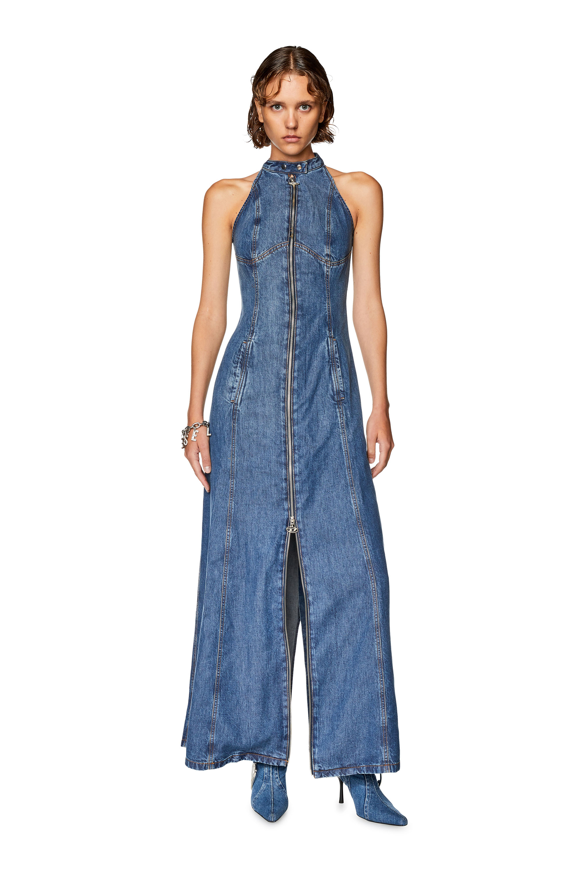 Diesel - DE-LULU-S, Vestido largo de denim ligero Mujer in Azul marino - 1