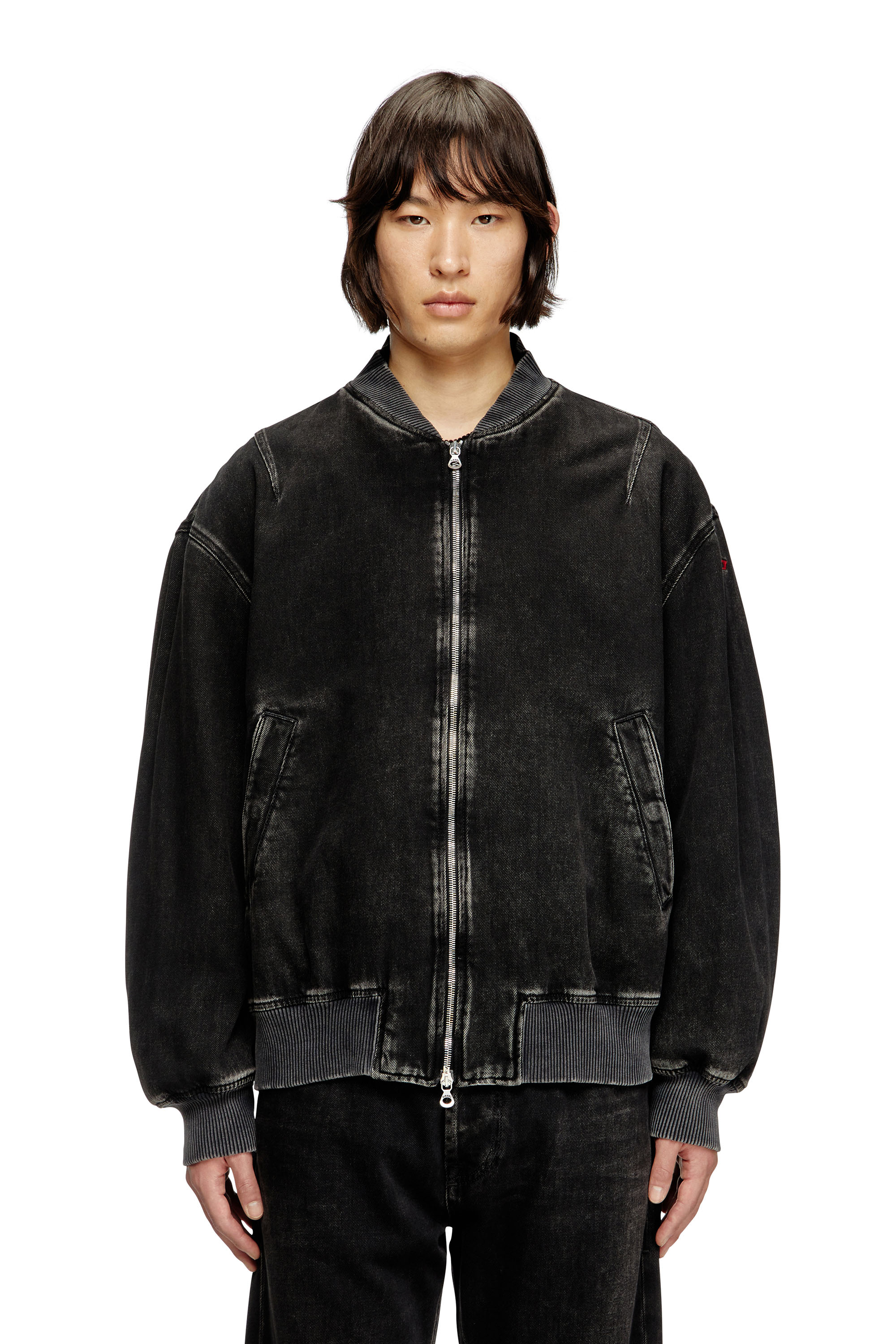 Diesel - D-VINZ, Chaqueta bomber en denim de lavado impecable Hombre in Negro - 1