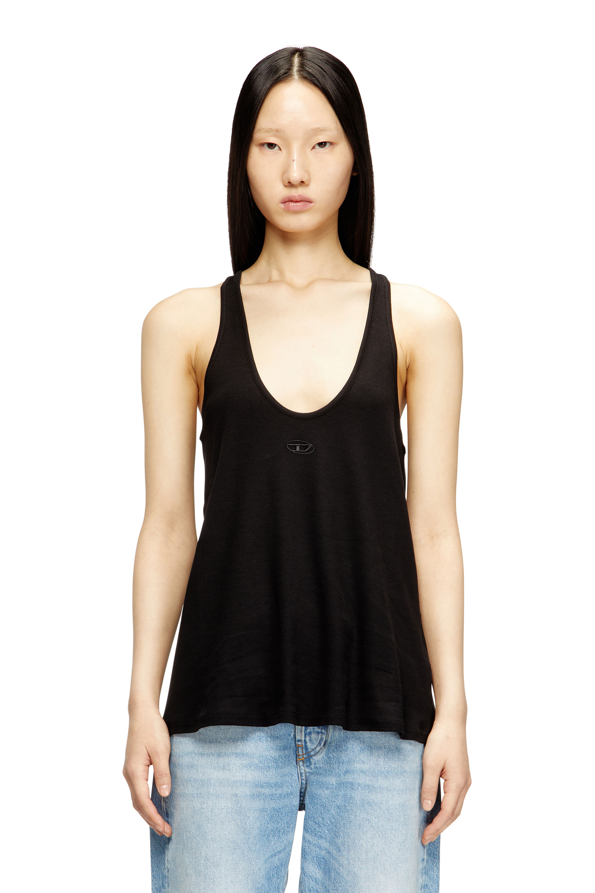 Diesel - T-IPSYA-LKDS, Camiseta con tirantes de canalé con Oval D Mujer in Negro - 1