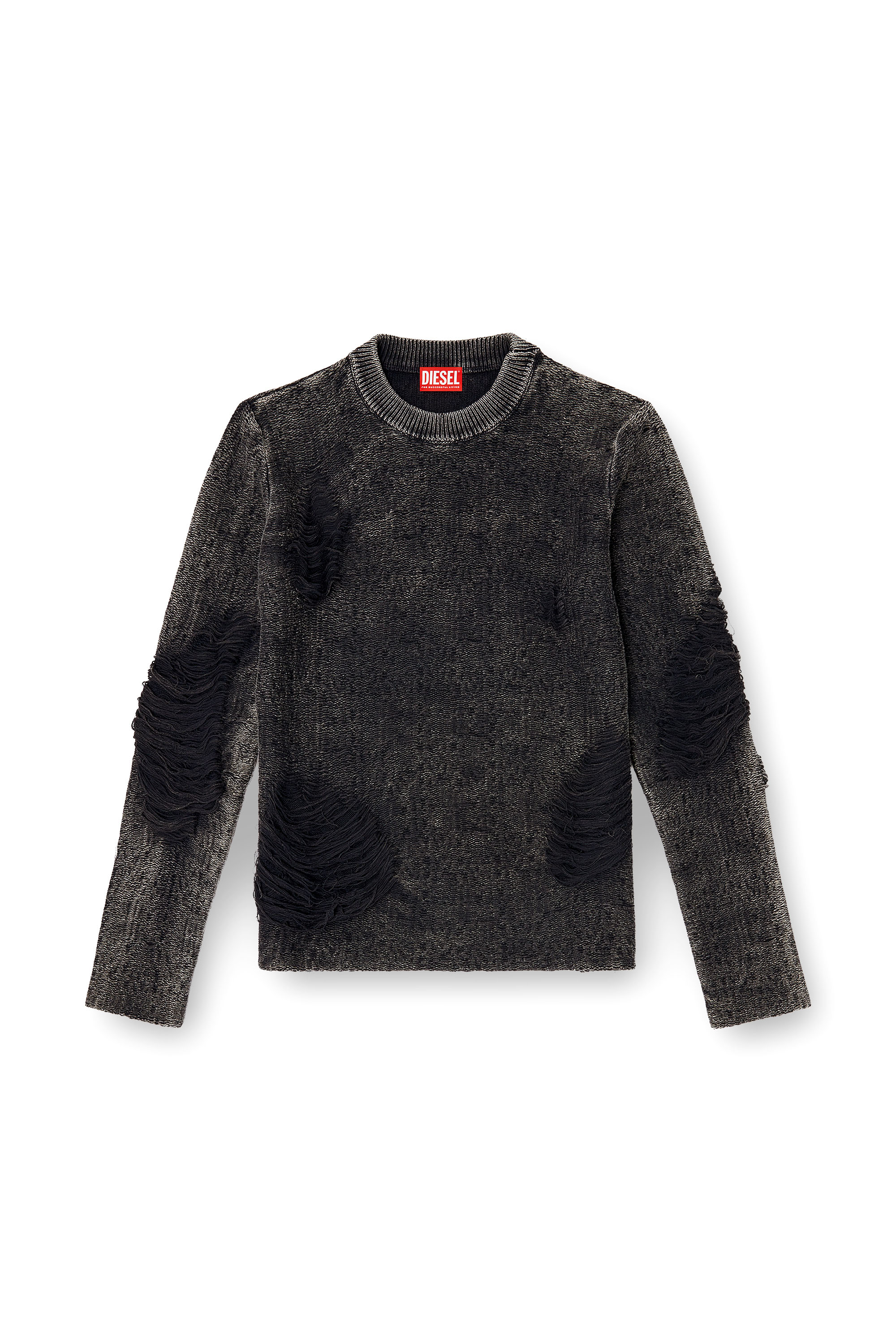 Diesel - K-FJORDI-ROUND, Jersey destruido con hilos flotantes Hombre in Negro - 3