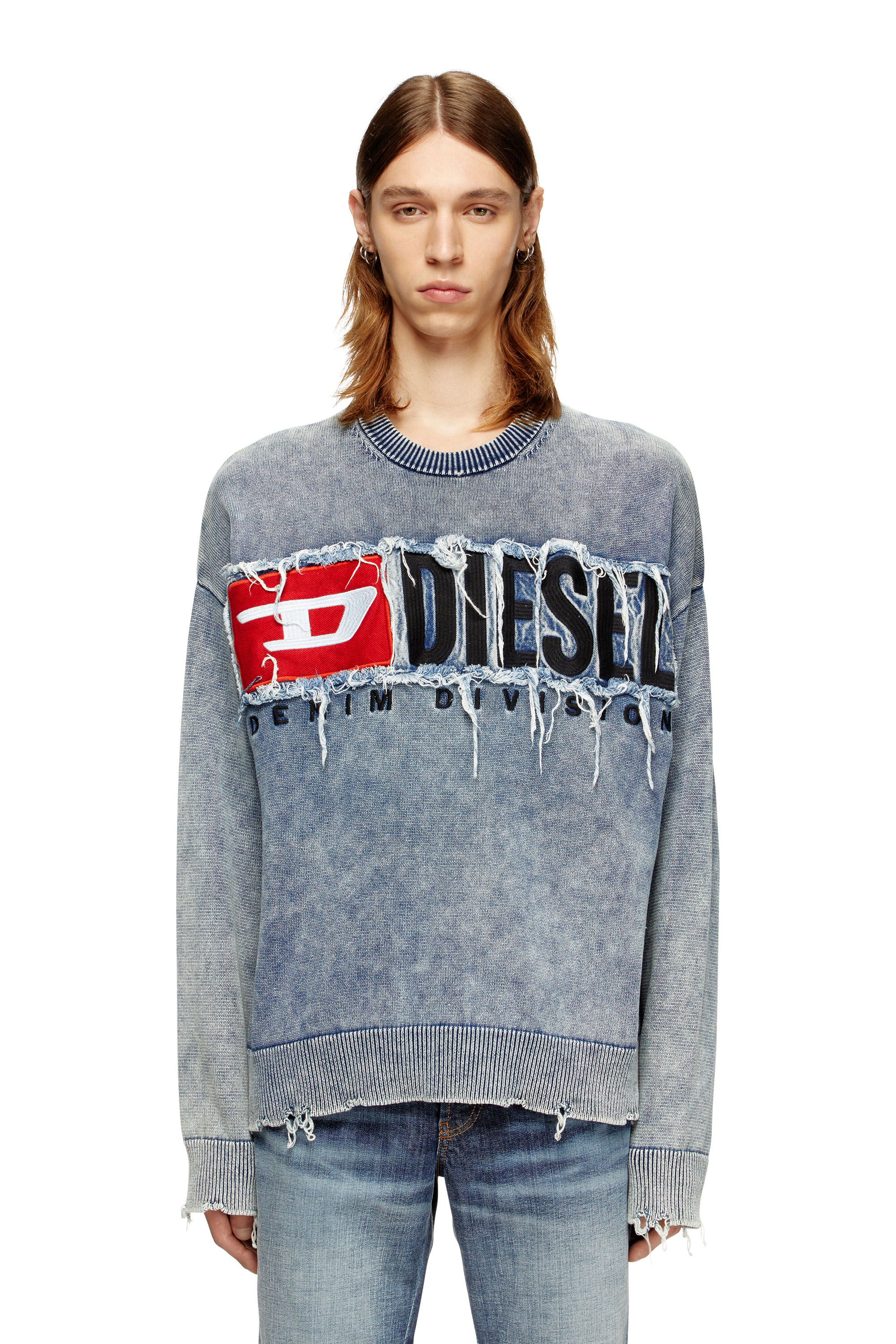 Diesel - K-FRONZI, Jersey de algodón con parche de logotipo de denim Hombre in Azul marino - 1