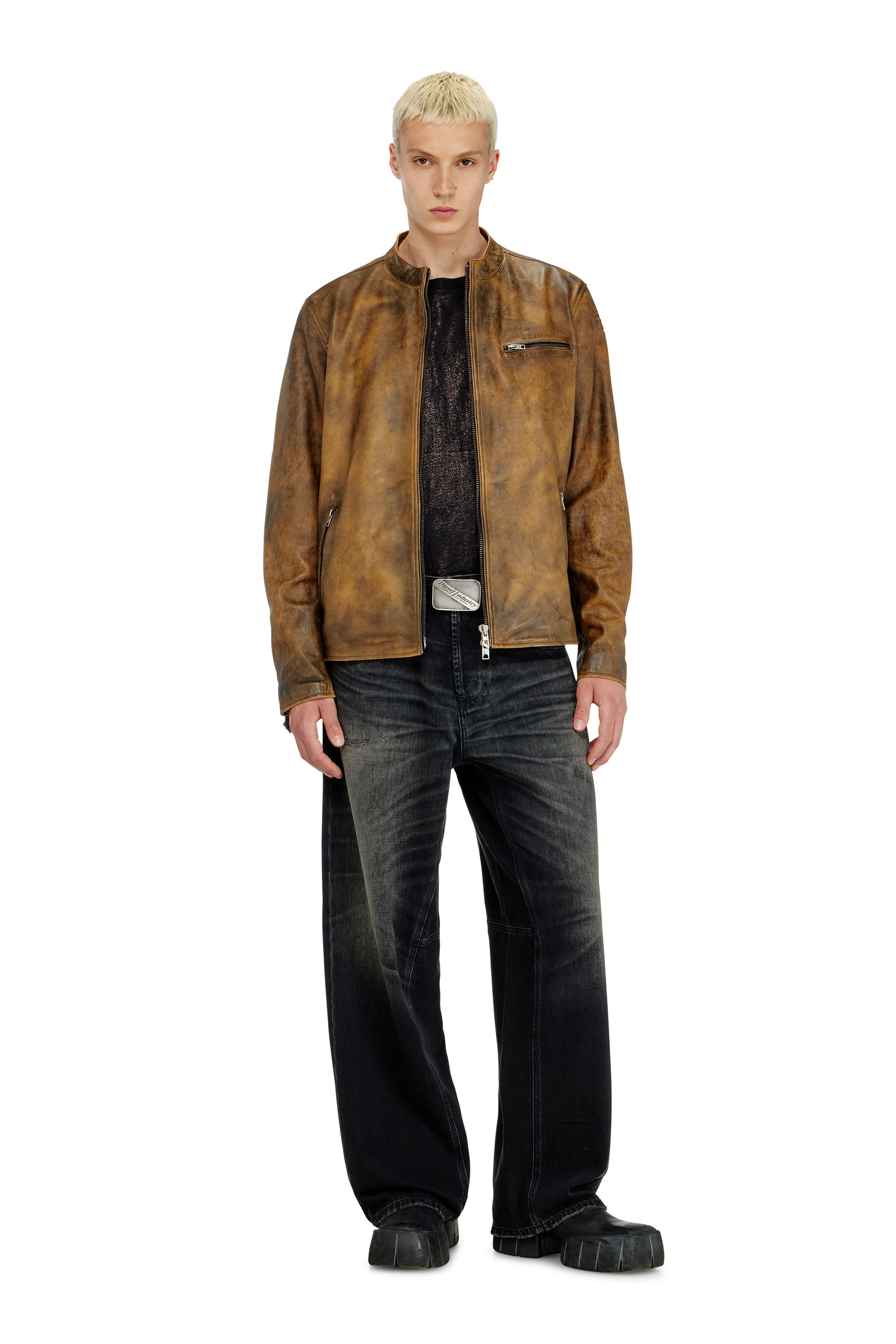 Diesel - L-ZAD-KNCZ, Chaqueta biker de piel tratada Hombre in ToBeDefined - 2