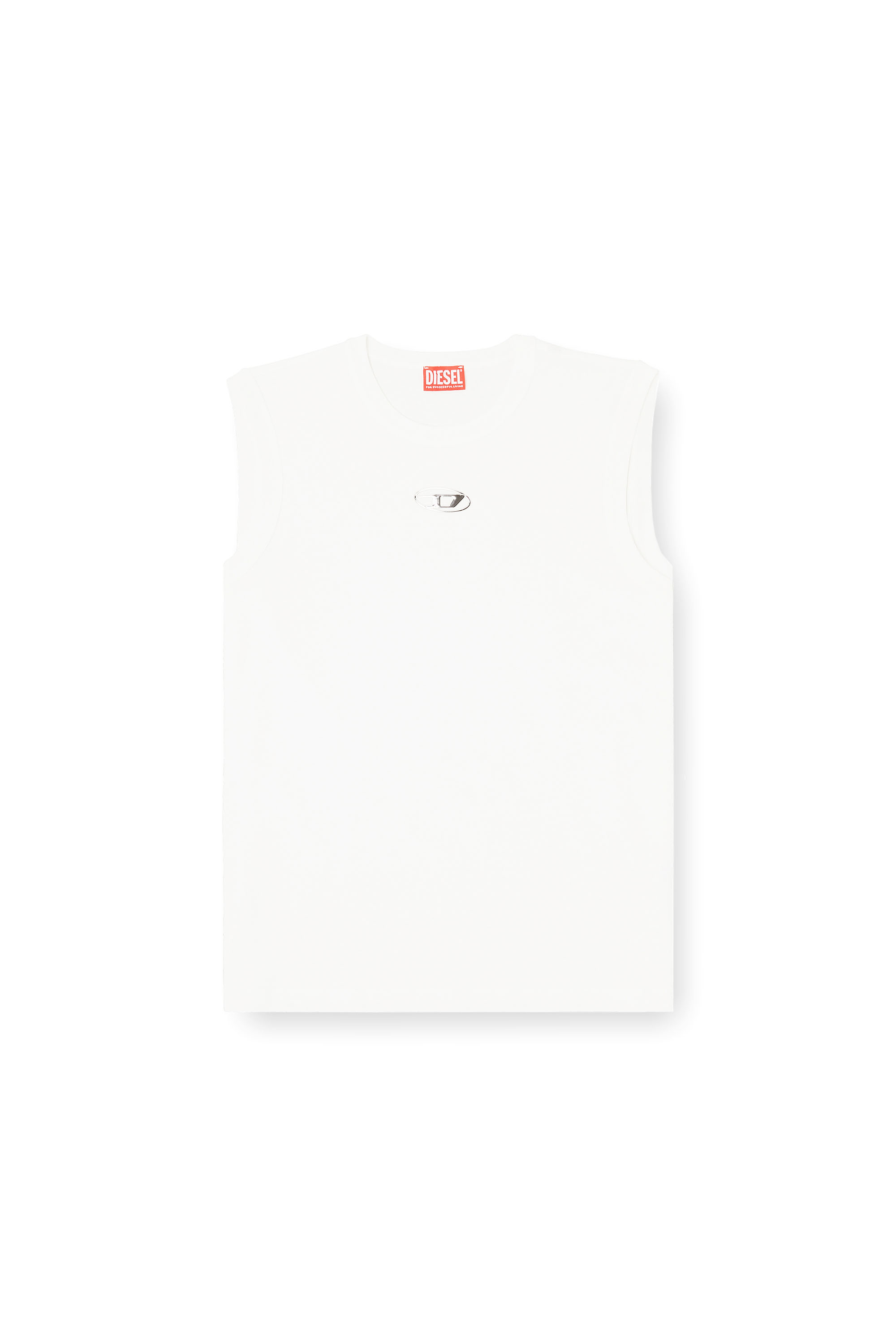 Diesel - T-BISCO-IOD, Camiseta de tirantes de algod&oacute;n sin mangas con Oval D met&aacute;lico Hombre in Blanco - 3