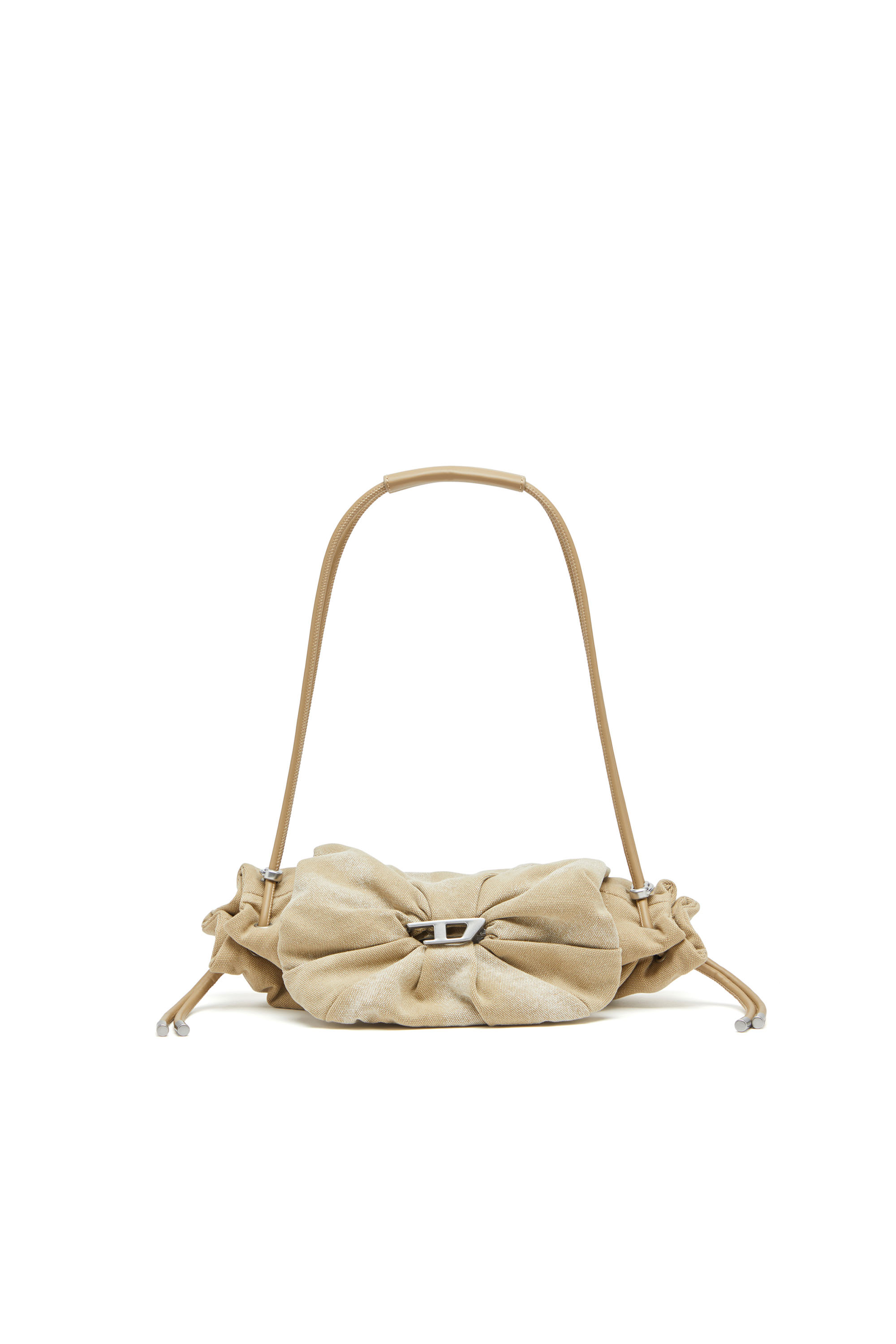 Diesel - SCRUNCH-D SHOULDER S, Woman's Small shoulder bag in washed canvas in Beige - 1