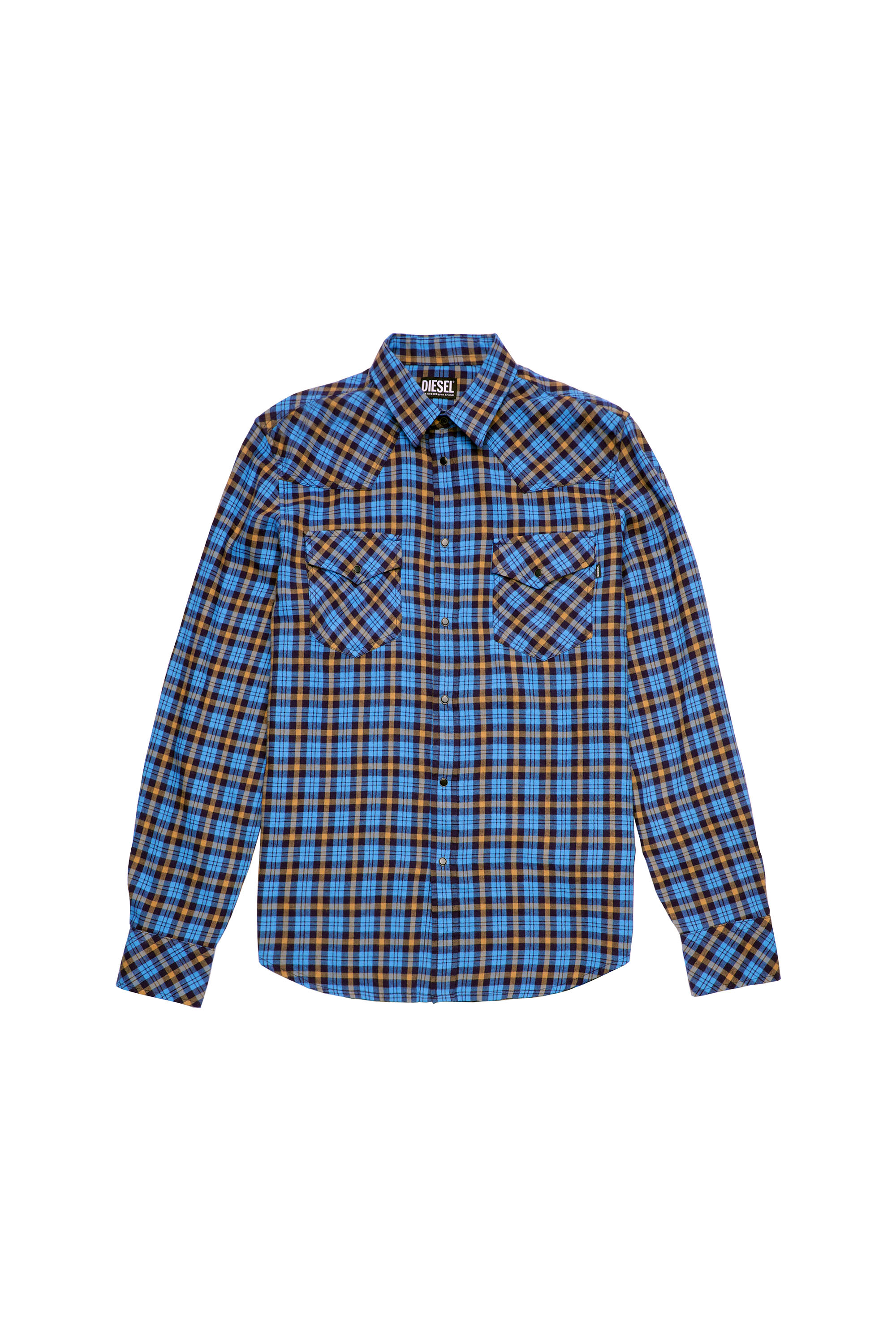 S-EAST-LONG-CHK-B, Naranja/Azul marino - Camisas