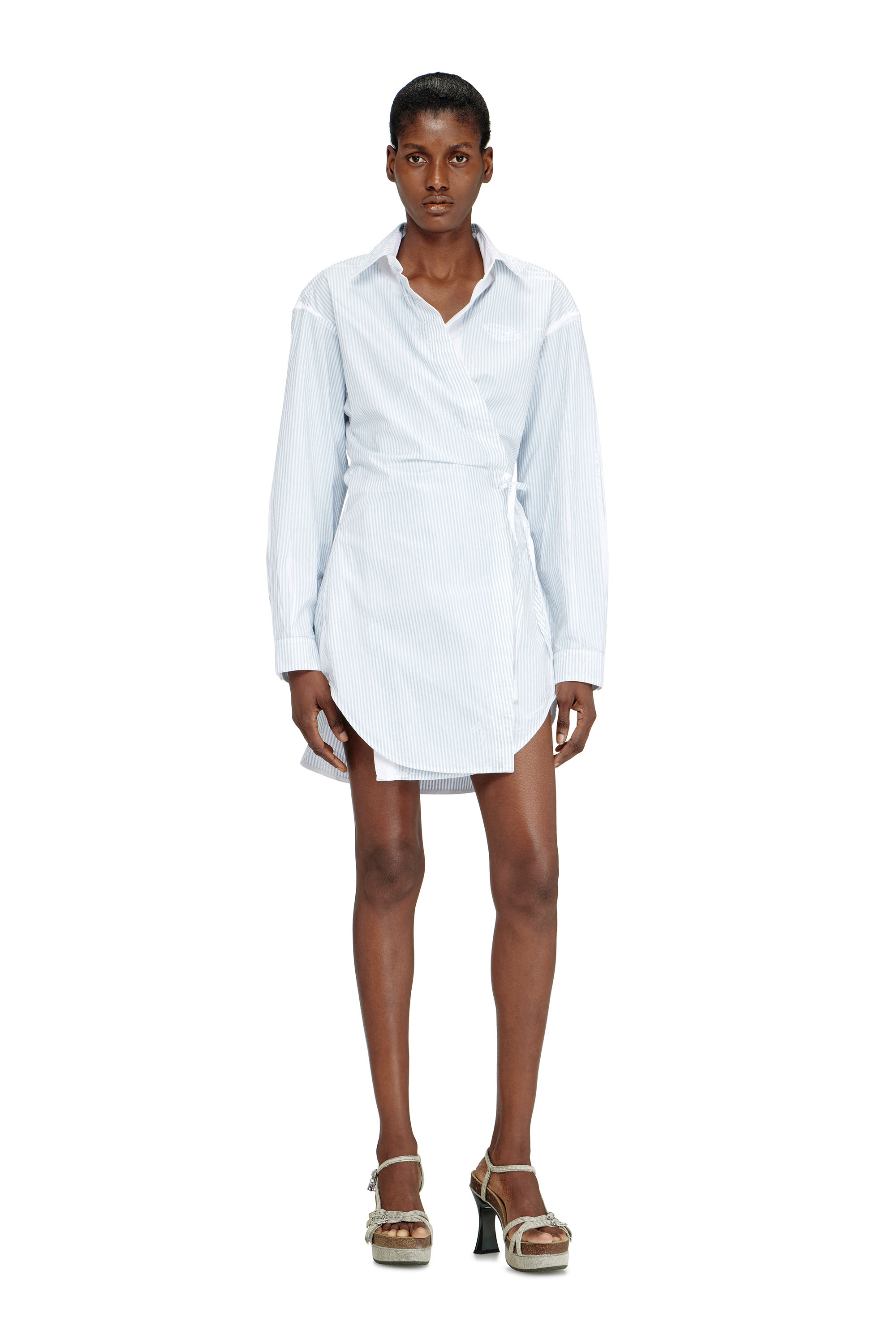 Diesel - D-DELPHOS-S2, Vestido mini cruzado de popelina con rayas finas Mujer in Azul marino - 3