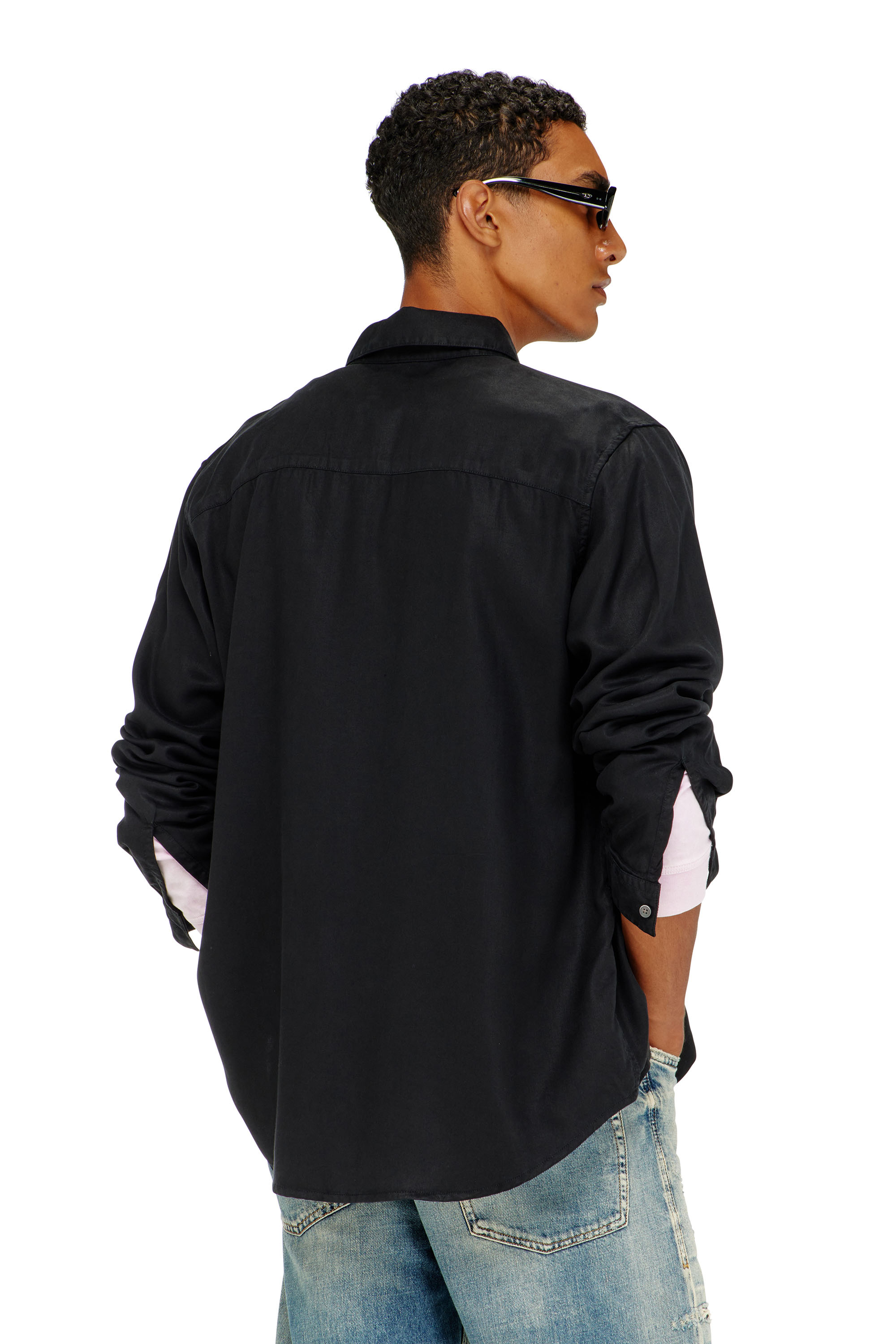 Diesel - S-SIMPLY-C, Camisa fluida con logotipo bordado Hombre in Negro - 4