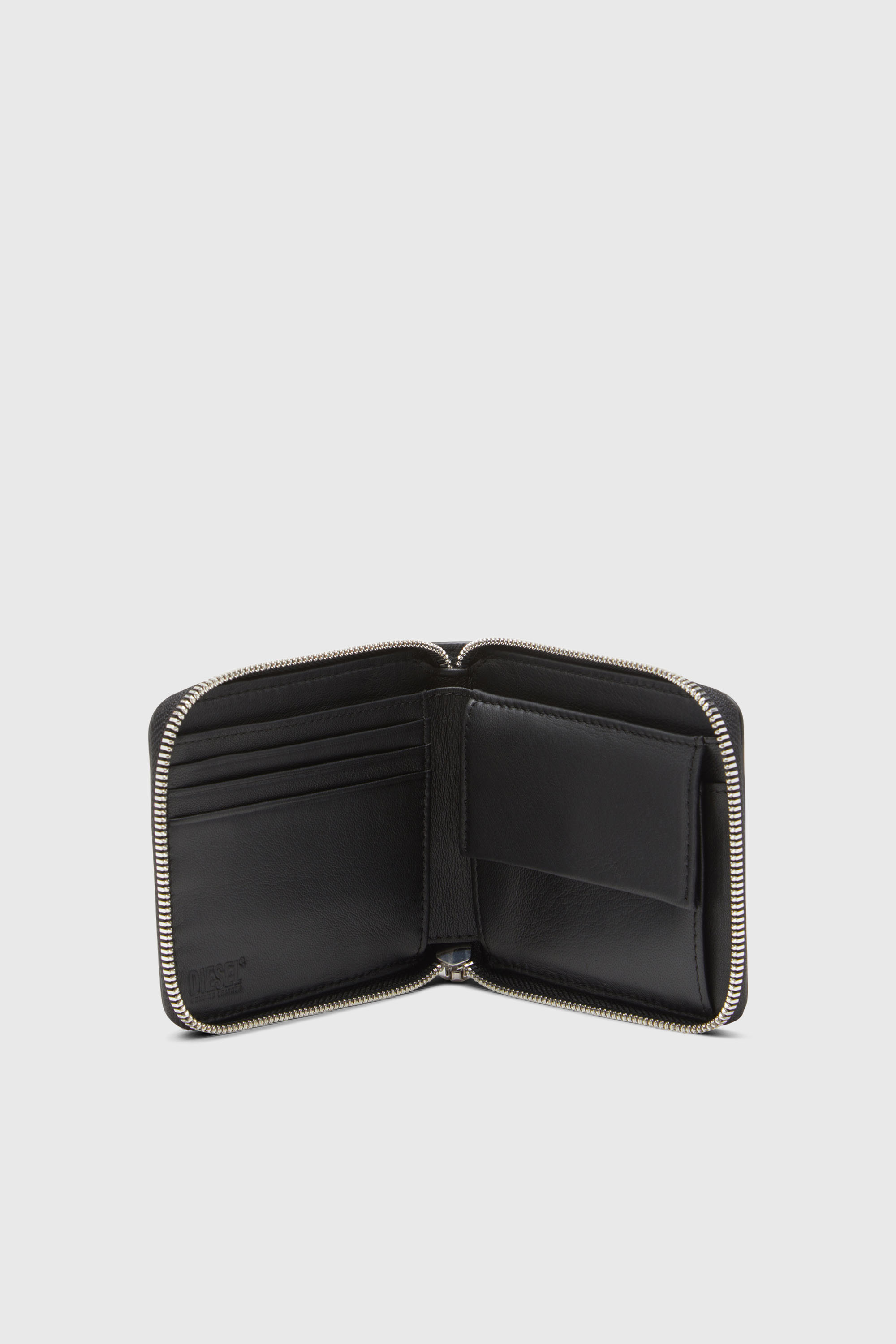 Diesel - DSL 3D- BI FOLD COIN ZIP XS, Cartera de cuero que se pliega por la mitad con logotipo en relieve Hombre in Negro - 3